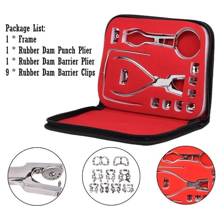 Rubber Dam Starter Set Kit with Frame Punch Clamps Dental Instruments Dam Sheets