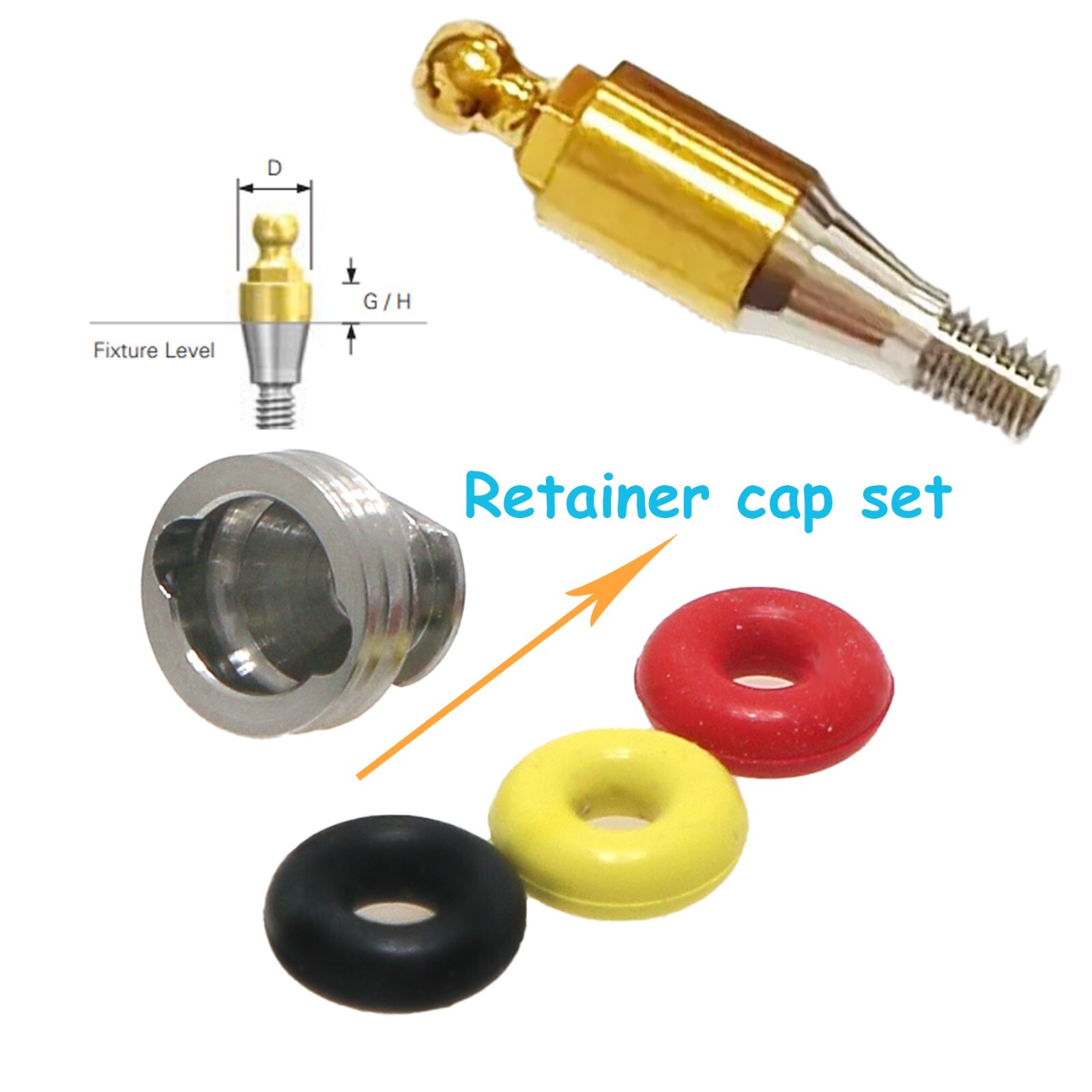 Hiossen/Osstem Dental O-ring Retainer Cap Set Kit for Ball Attachment Abutments