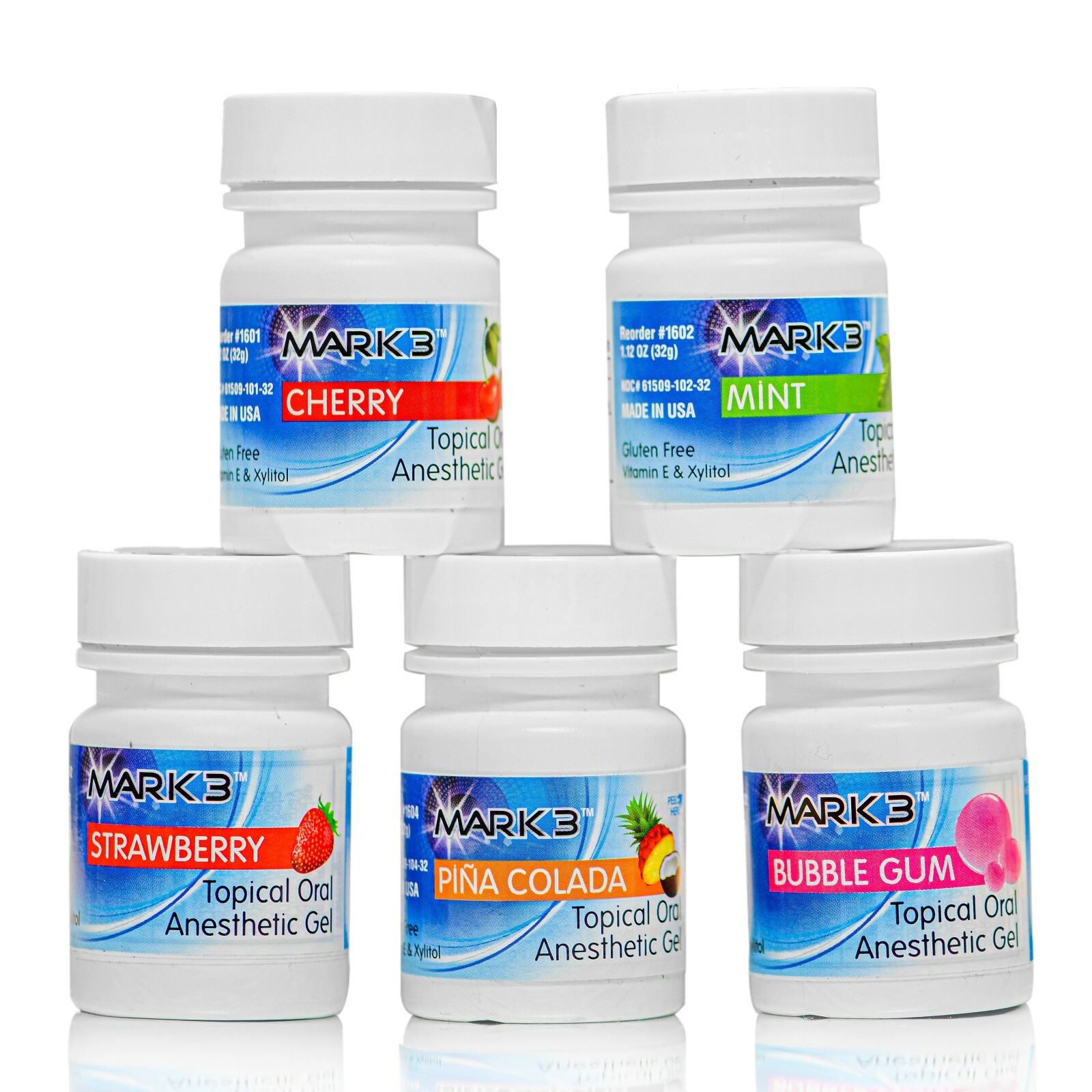 5 Bottles Mark3 Dental Topical Anesthetic Gel 20% Benzocaine 1OZ Jar Made in USA