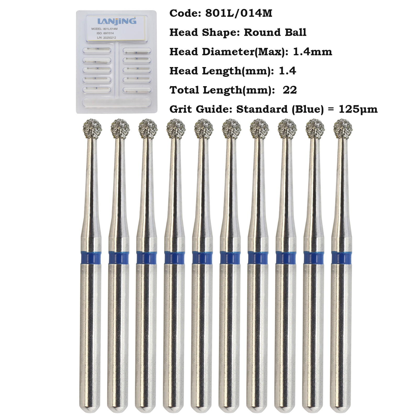 Dental Diamond Burs for High Speed Handpiece FG Surgical Long Round Ball 801/016