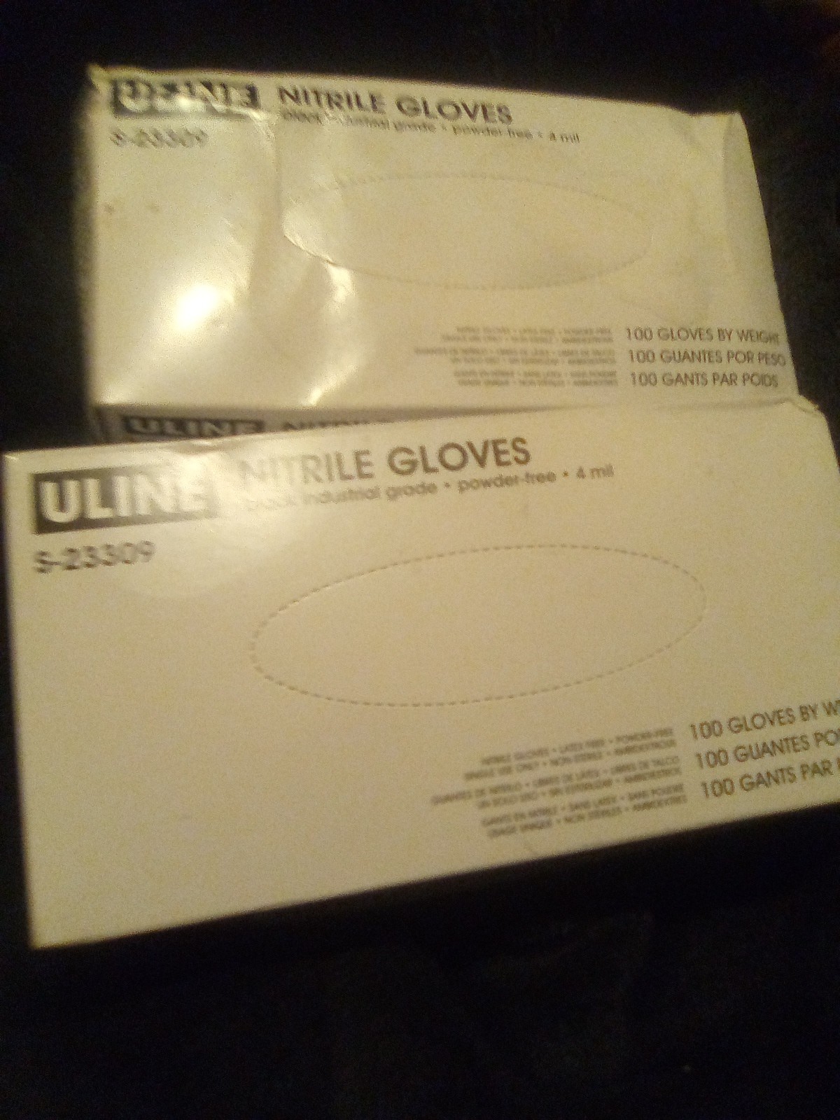 2 X Uline Black Nitrile Gloves 100 Count 4 Mil Powder Free Industrial Grade