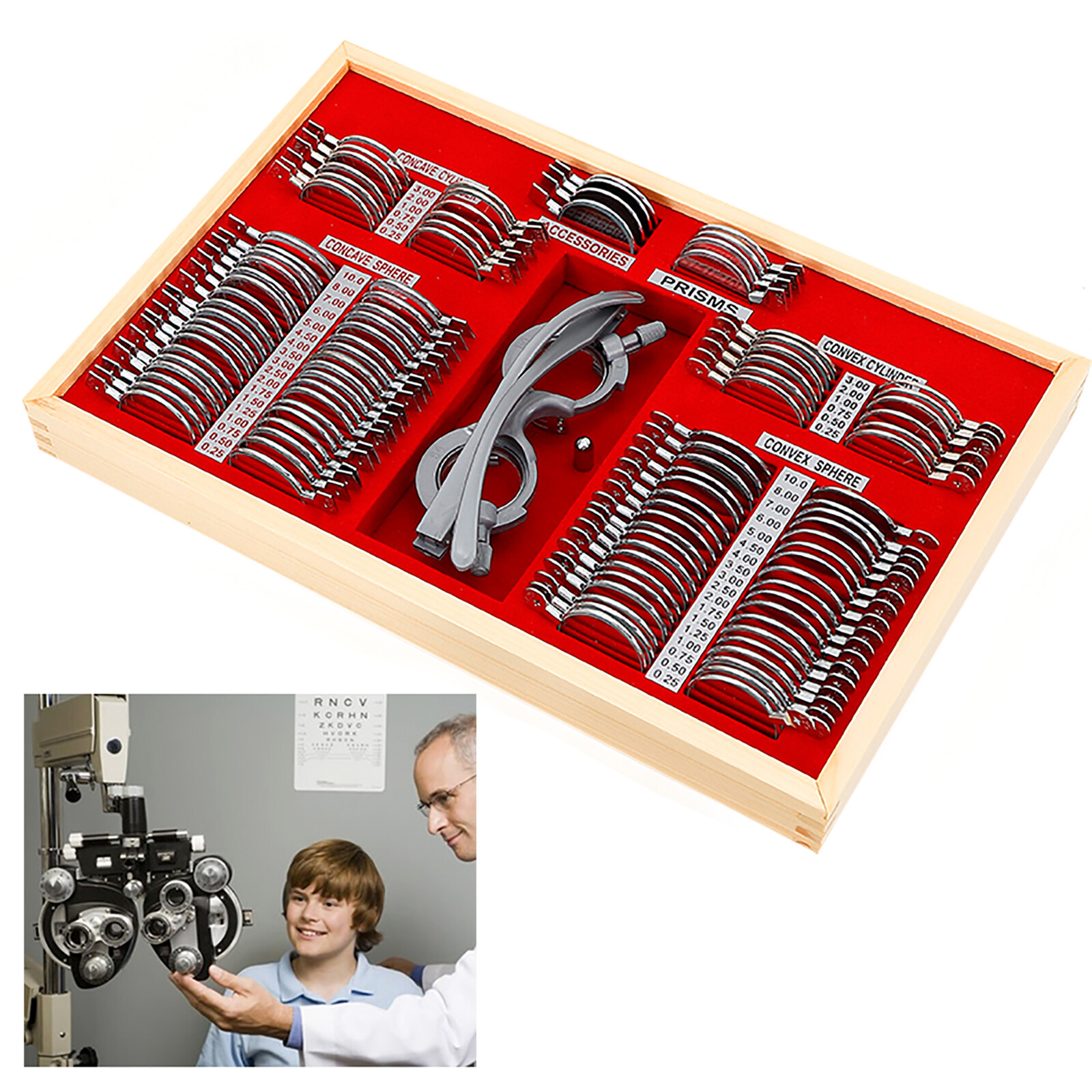 104pcs Optometry Optical Trial Lens Kit Test Metal Trial Frame Set w/Case Box