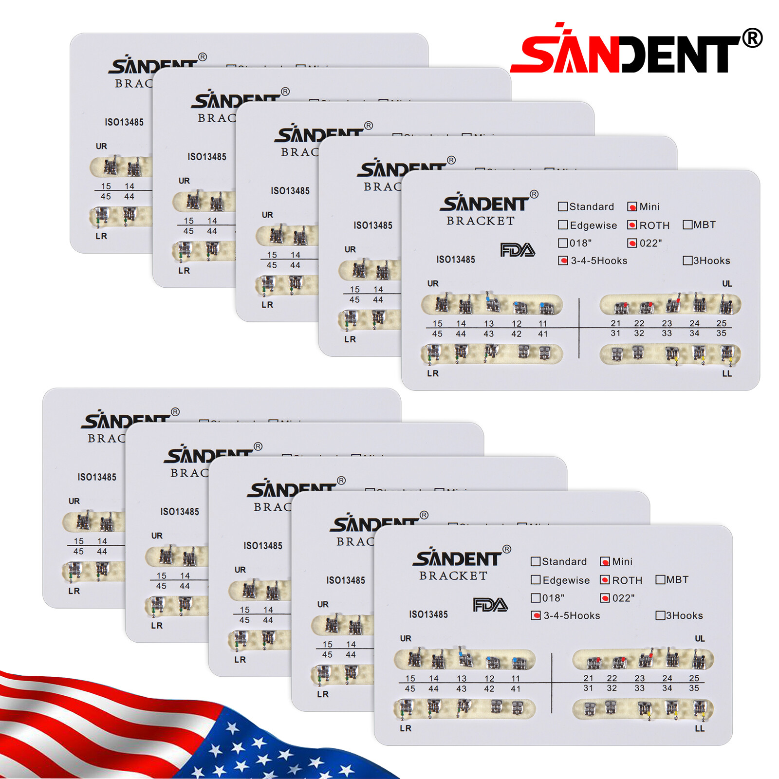 10-200Pack Orthodontic Dental Brackets Braces Mini Roth.022 Slot Hooks 345 #2 H