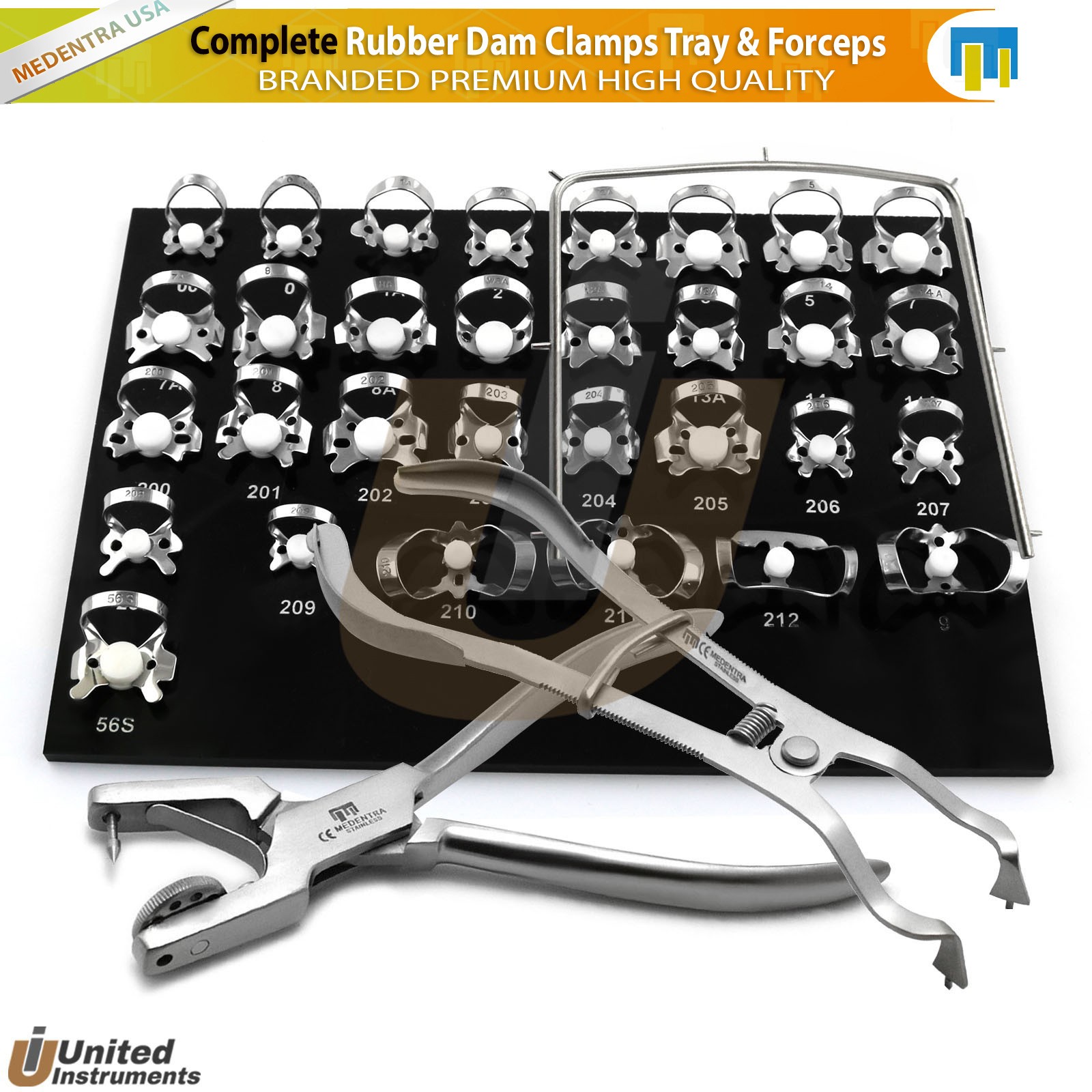 Rubber Dam Molar Premolar Isolation Clamps Set Punch Ainsworth Plier Ivory Light