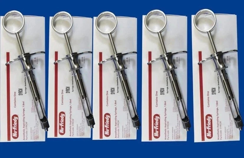 Lot of 5 Hu‑Friedy CW Style Dental Aspirating Syringes – 1.8ml Stainless Steel
