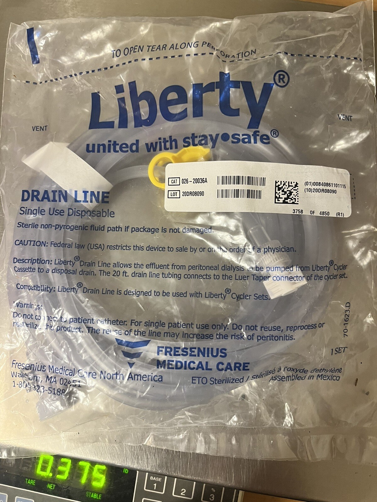 New in package LIBERTY UNITED DRAIN LINE WITH STAY SAFE SINGLE USE DISPOSABLE