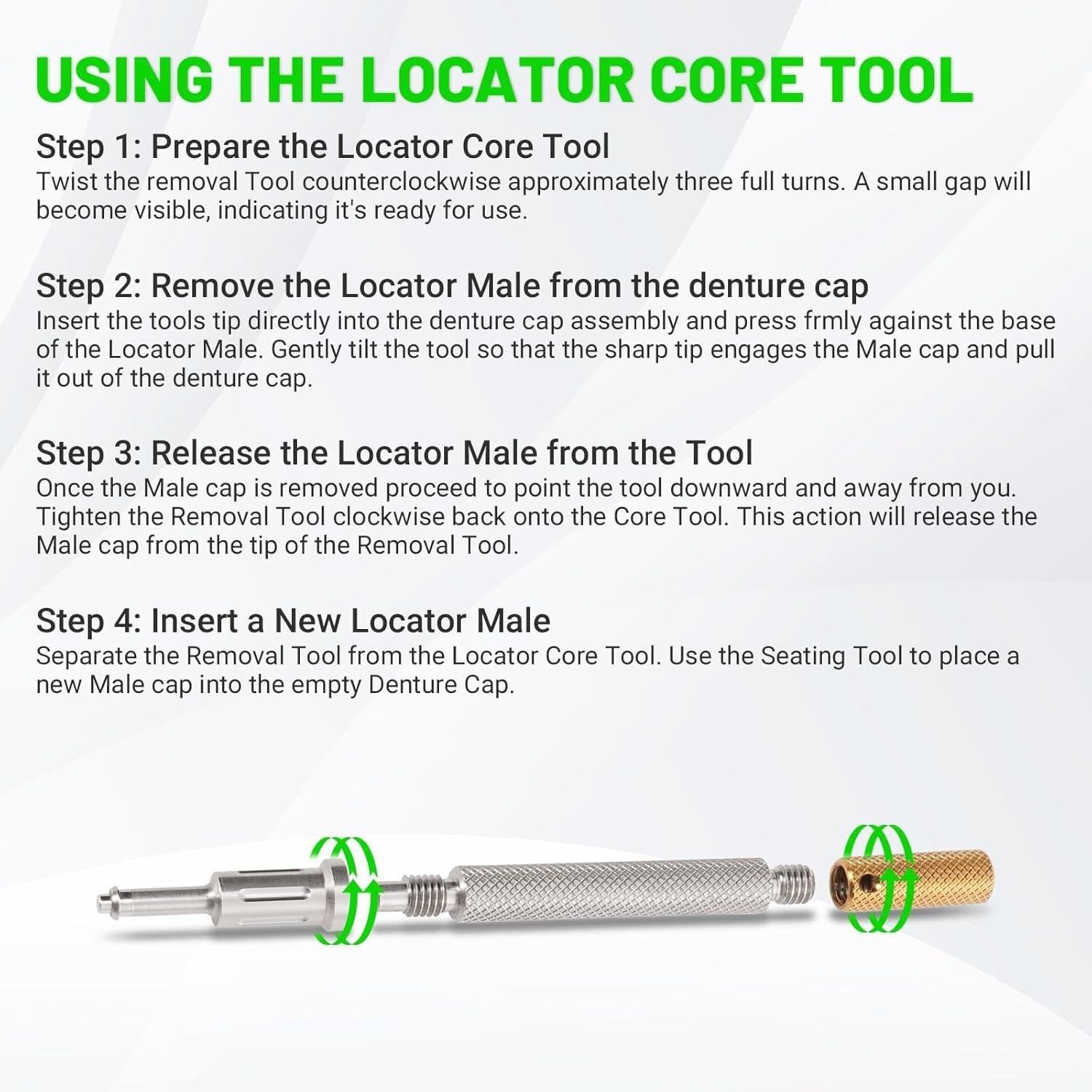 US Dental Zest Locator Retention Caps 0.8/1.2/2.4lbs & Core Tool Kit Overdenture