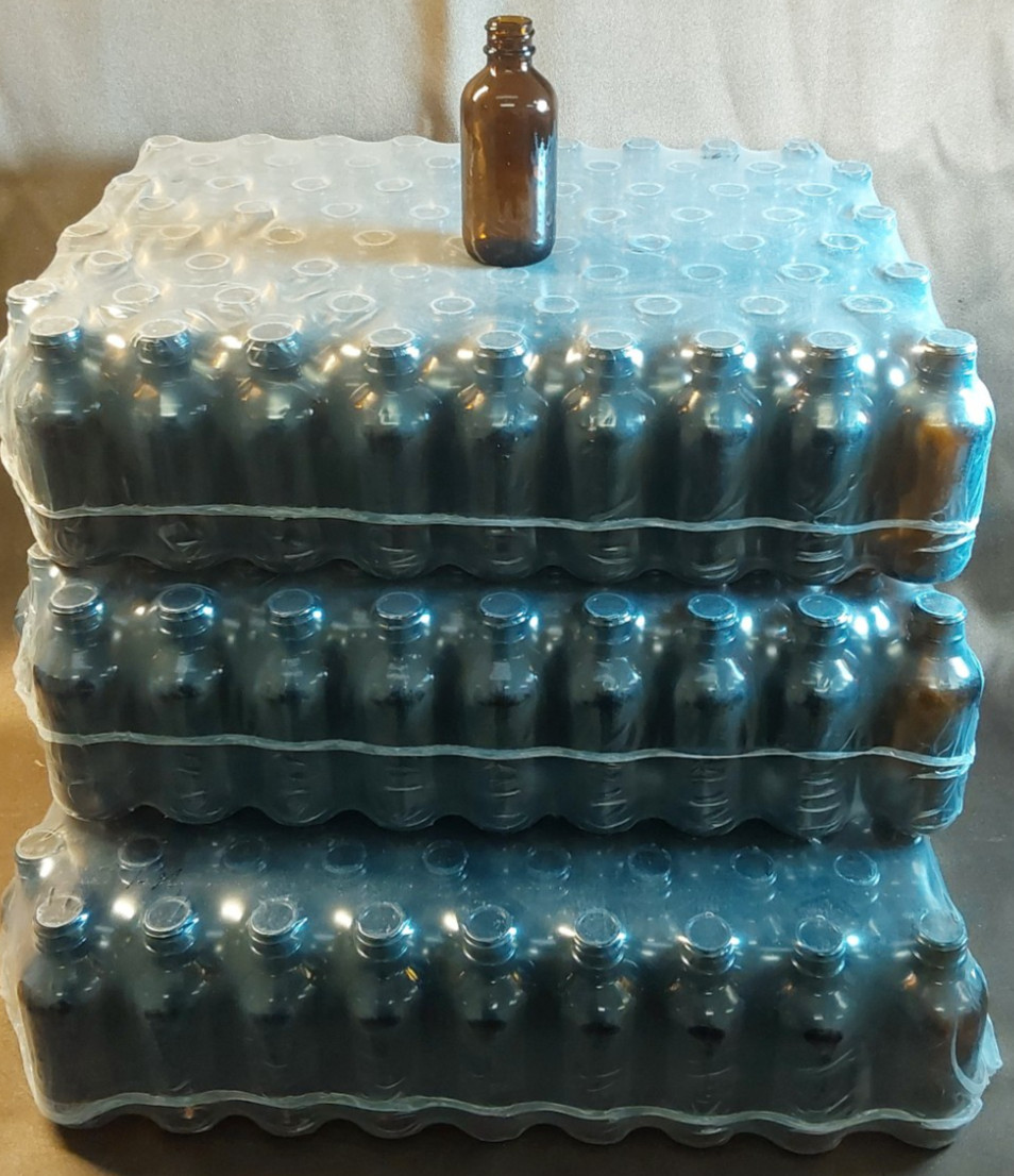 1oz/30ml Amber Glass Bottles – 216 qty – NO LIDS