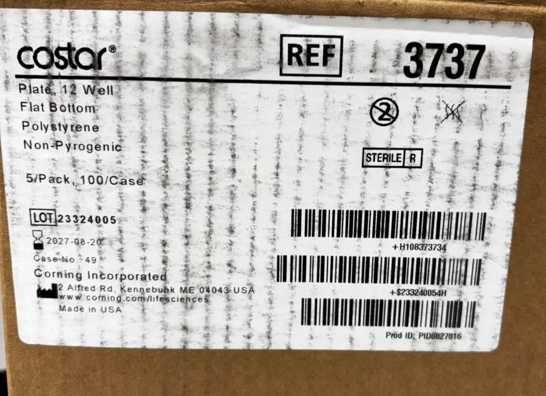 Corning 12-well Clear Not Treated, 5/pack, sterile (#3737)