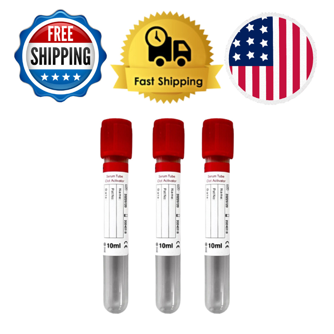 100 Pcs/1 Pack Vacuum Blood Collection Red Top 10 ML Glass Serum Tube 16*100