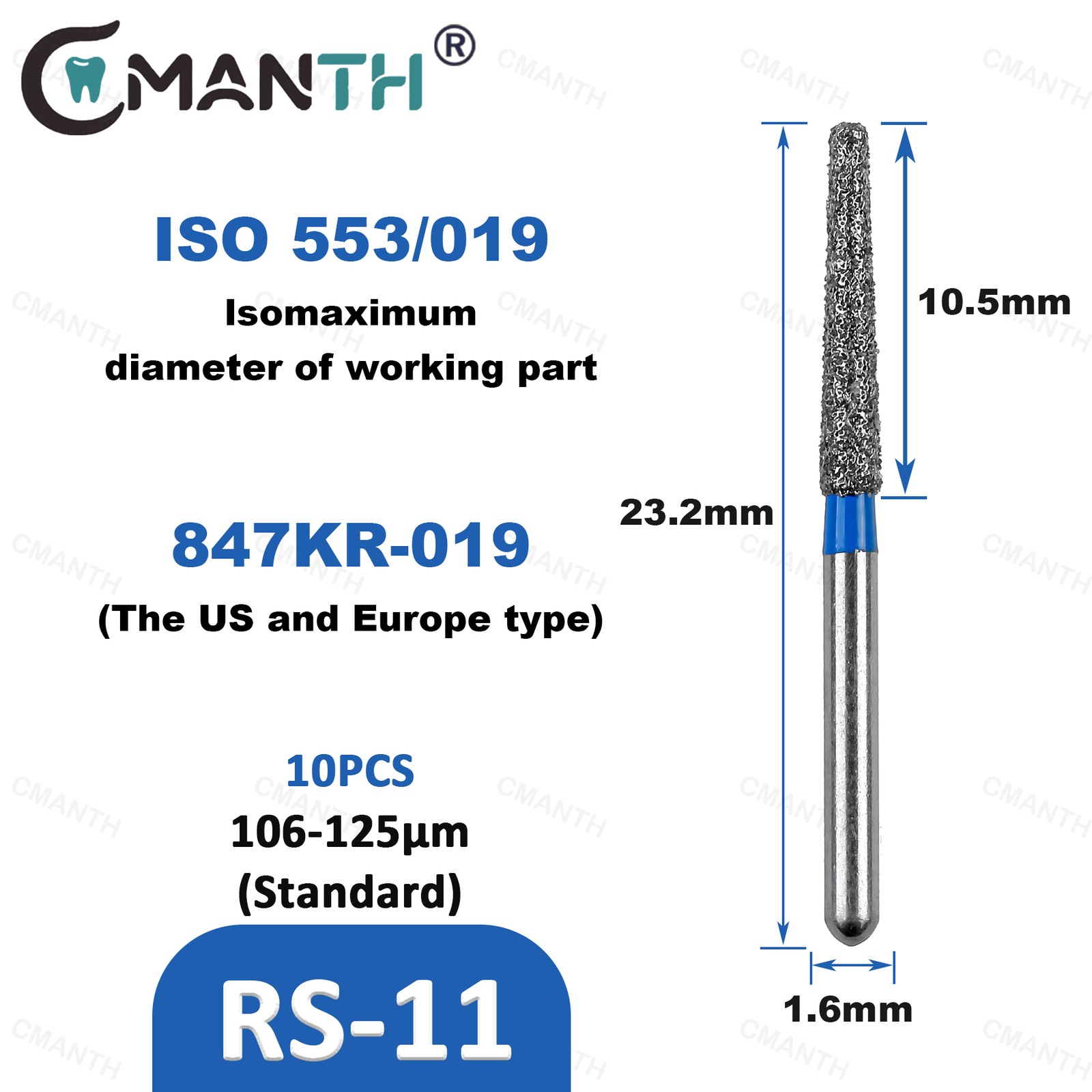 Dental Turbine Diamond Burs FG Bur For High Speed Handpiece Dia.1.6mm RS Type