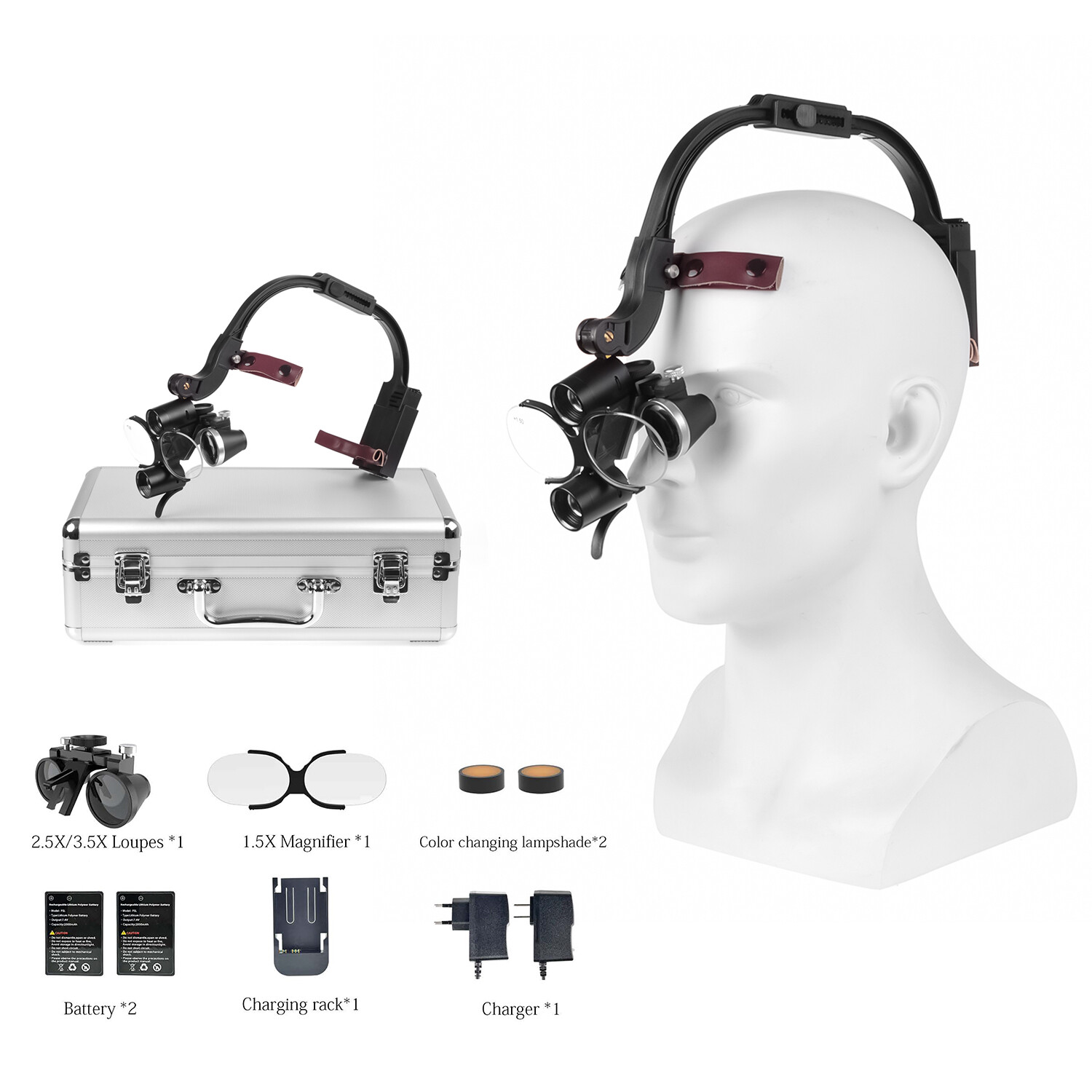 Dental 5W Wireless Optical LED Headlight Two LED Lights with 2.5X-420 Loupes US