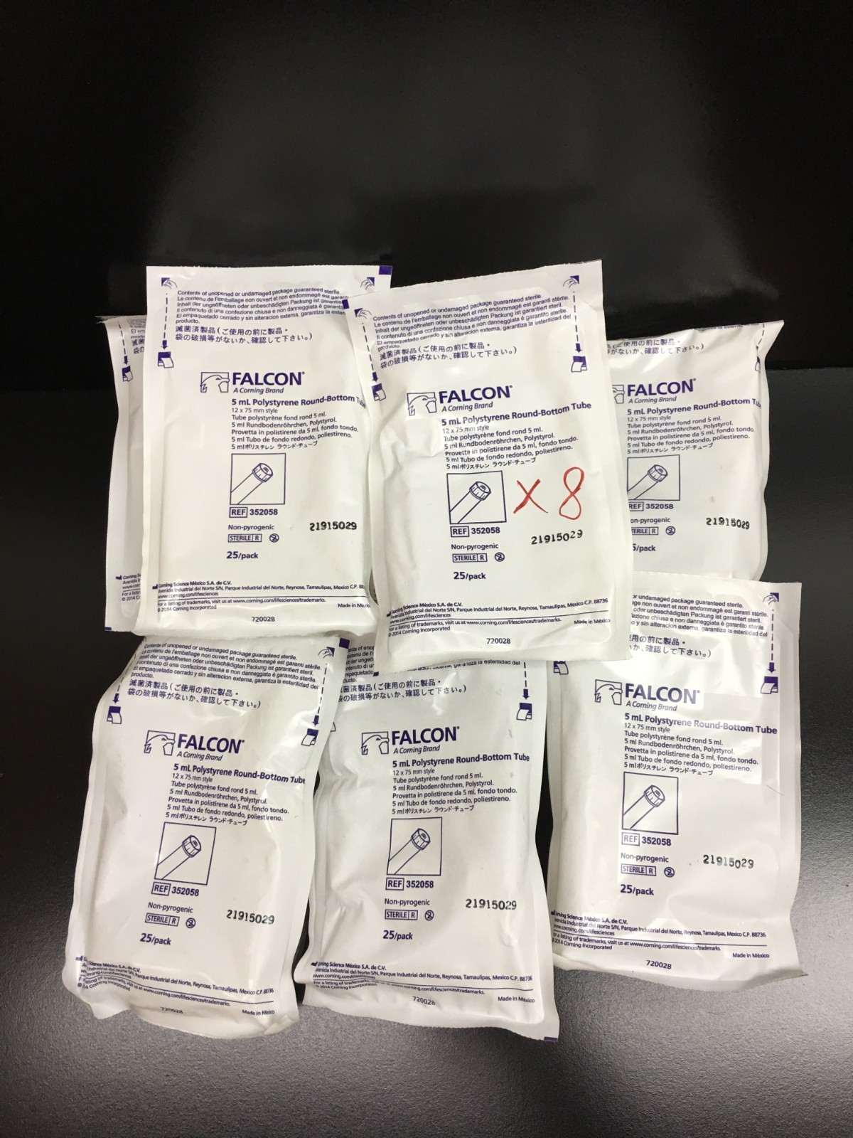 Corning Falcon REF 352058 5mL Round Bottom Tubes 12mm x 75mm Lot 8 PKS