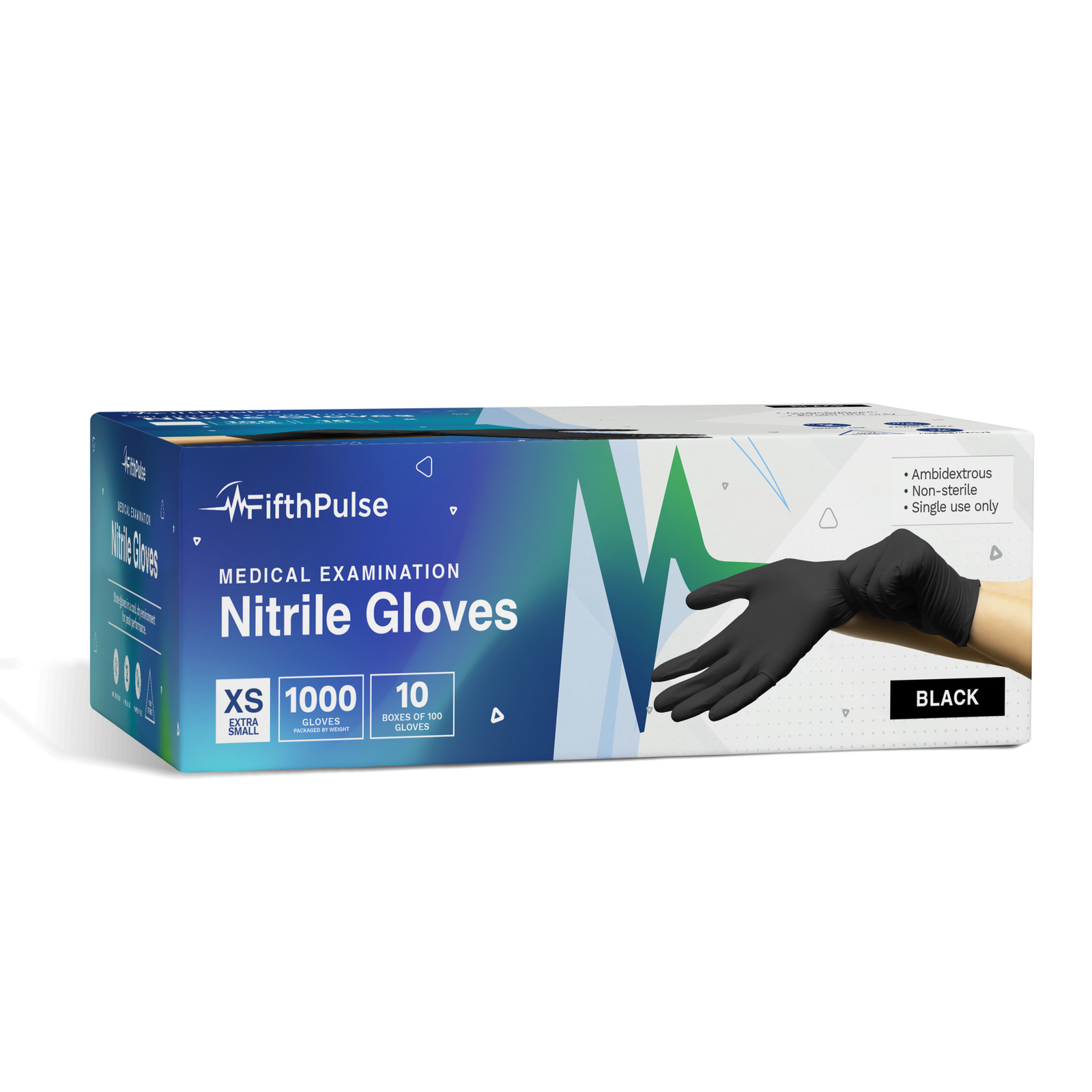 FifthPulse Nitrile Disposable Exam Gloves Powder Latex Free 100 Ct XS Black