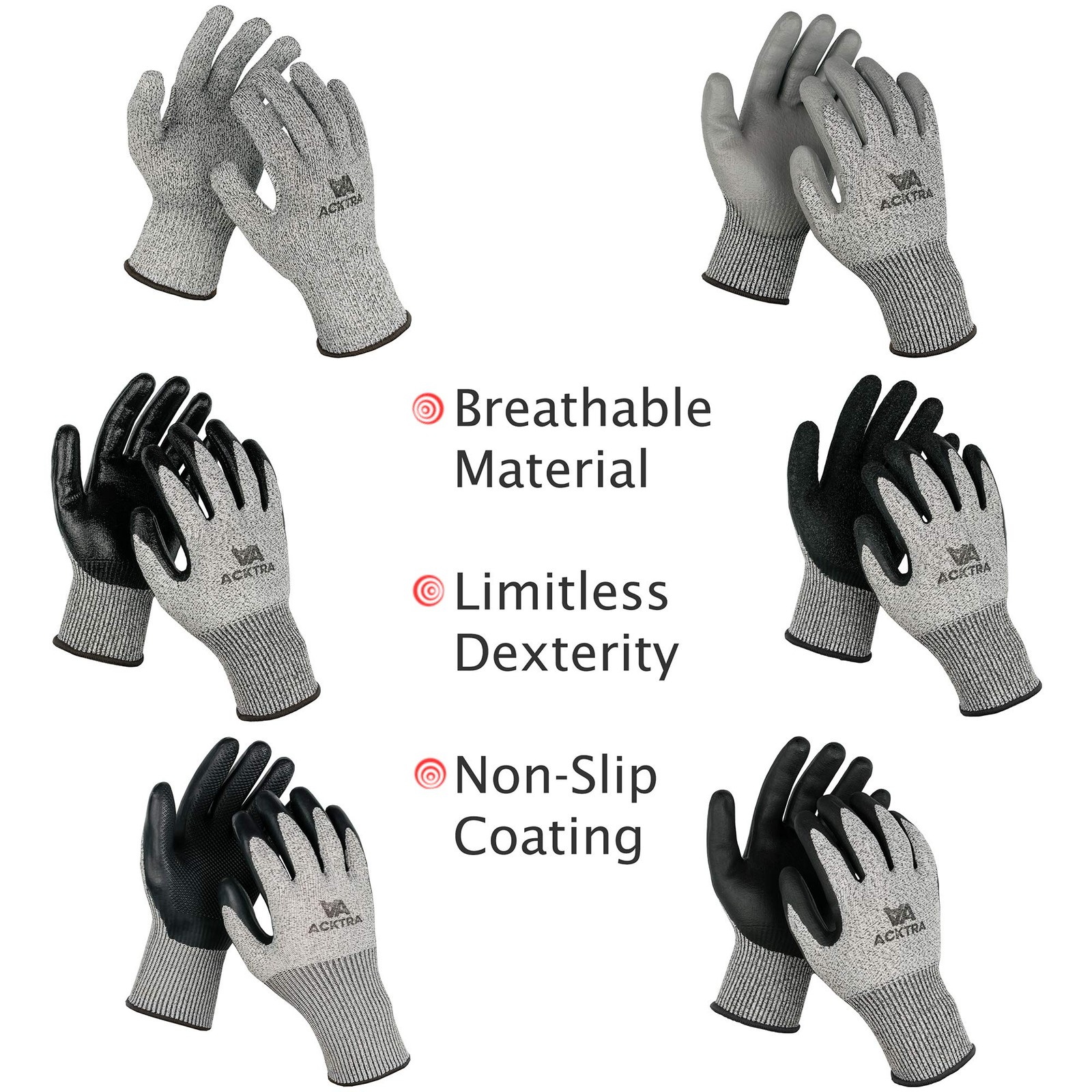 Acktra Wg012 Level 5 Cut Resistant All Purpose Safety Work Gloves 12 Pairs