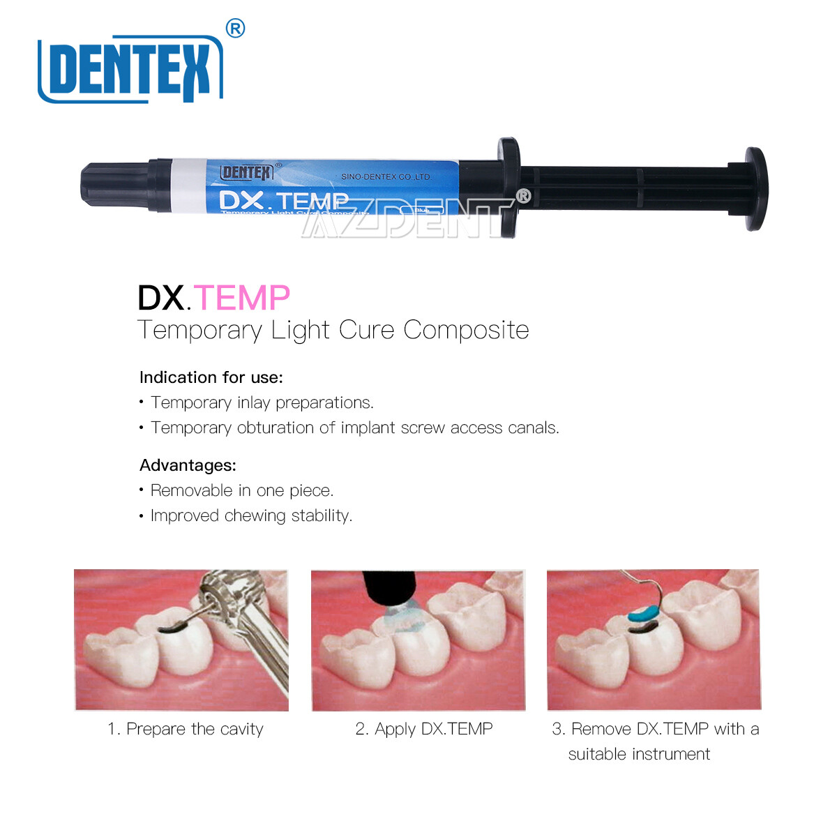 Dentex Dental Temporary Resin Material Blue/Crown Bridges Zinc Oxide Temp Cement