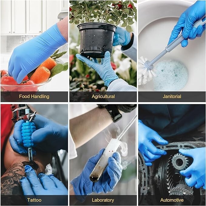 100 Disposable Nitrile Gloves 6 mil Heavy Duty Gloves Blue Latex Powder Free