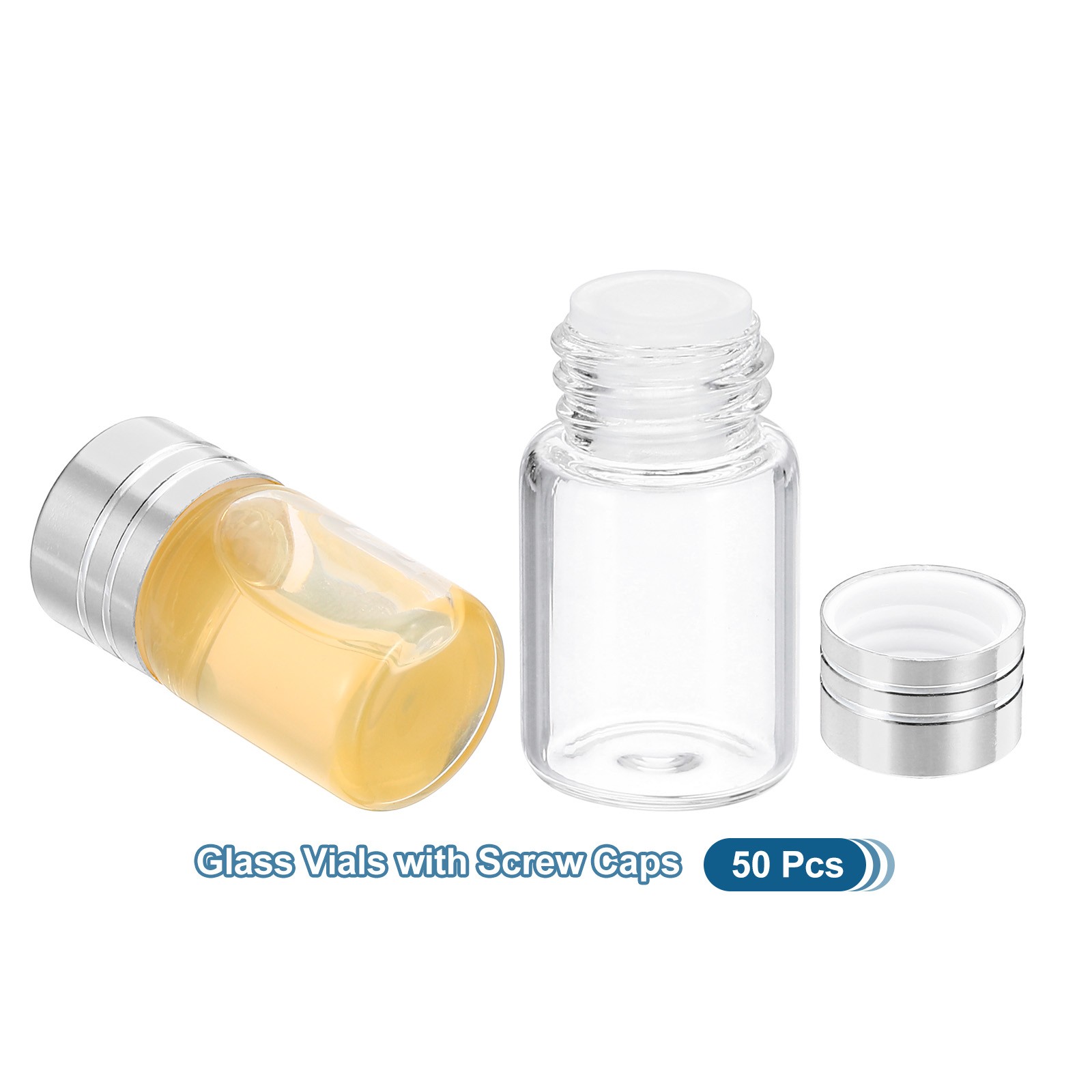 2ml Tiny Glass Bottles Vials 50Pcs Mini Clear Bottles Glass Screw Cap Silver