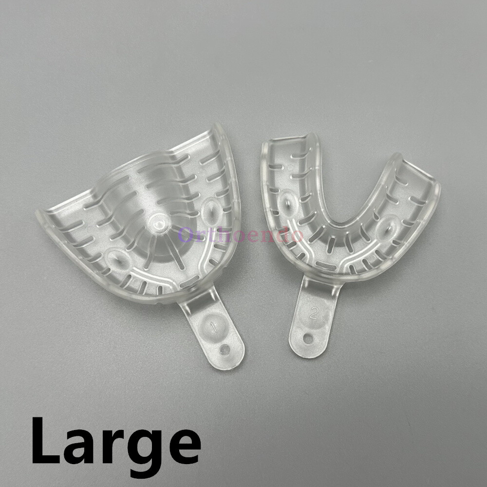 1 Pair Dental Alginate Implant Impression Trays Clear Perforated Plastic Tray L/