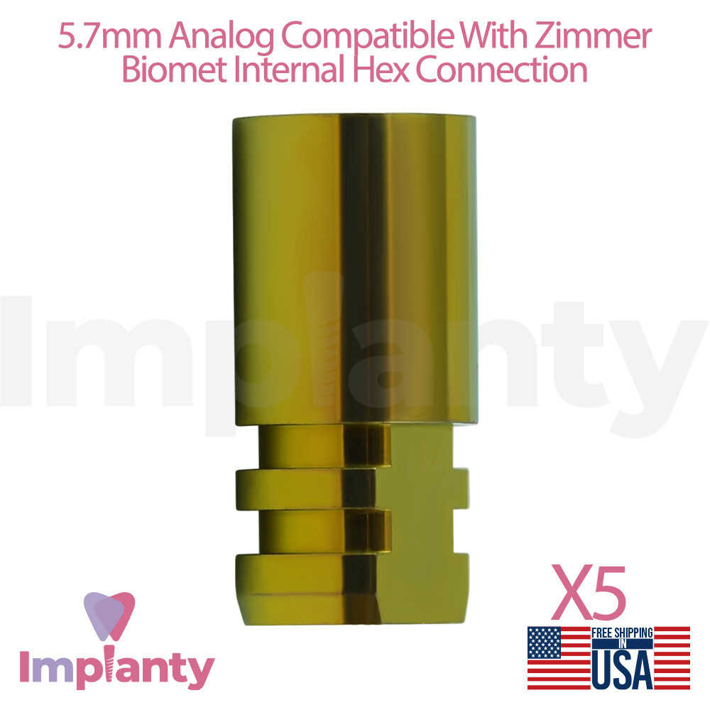5x Dental Fixture Analog 5.7mm Compatible Zimmer Biomet Int Hex Connection 3.0mm