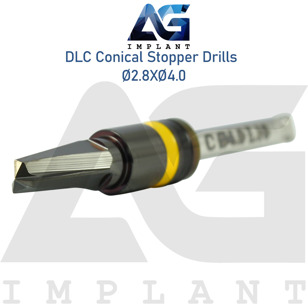 Ø2.8XØ4.0 Integral Stopper DLC Conical Drill External Irrigation Tool Carbon