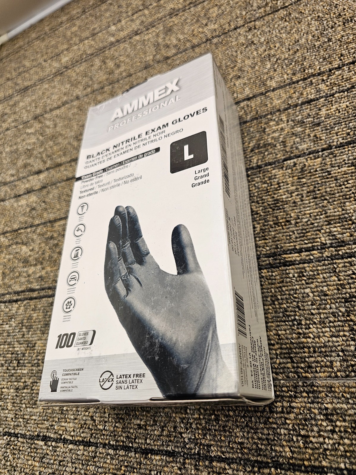 (QTY 200) AMMEX ABNPF46100 Black Nitrile Disposable Exam/Medical Gloves Large