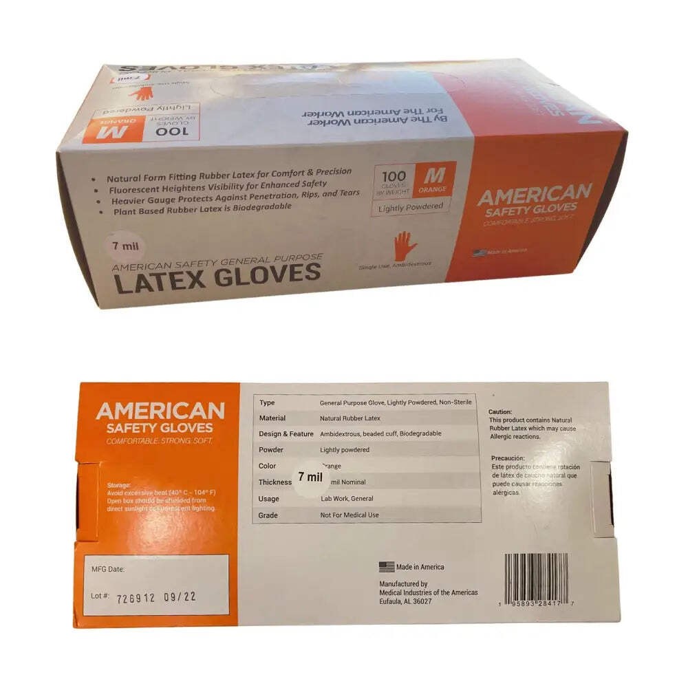 MI Americas Latex Safety Glove Disposable Low Protein Natural Rubber Non-Allergy