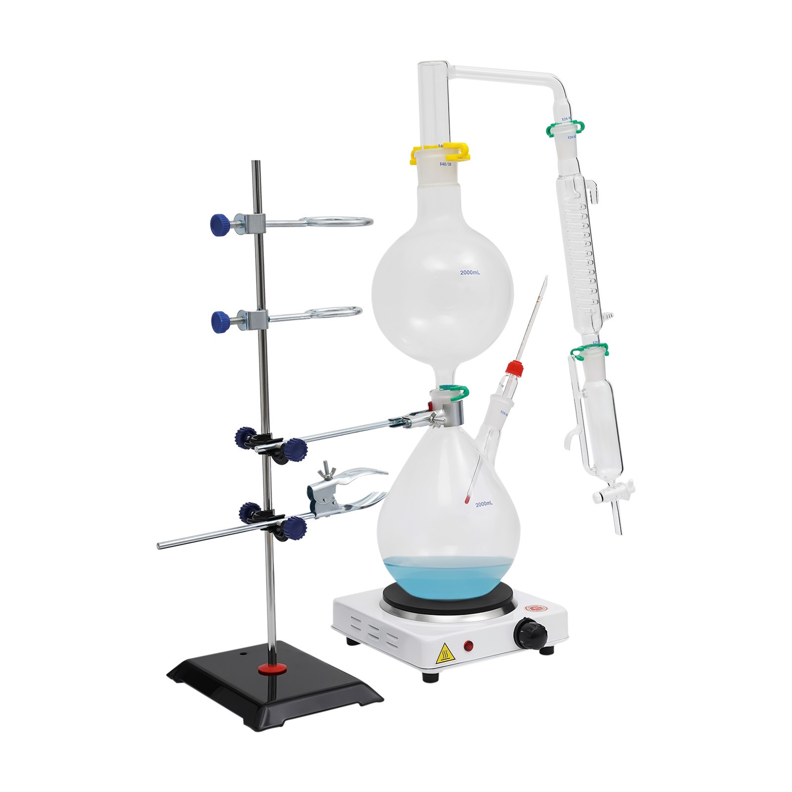 2000ml Glass Distillation Kit with 1000W Heating Plate Essential Oil Lab US Plug