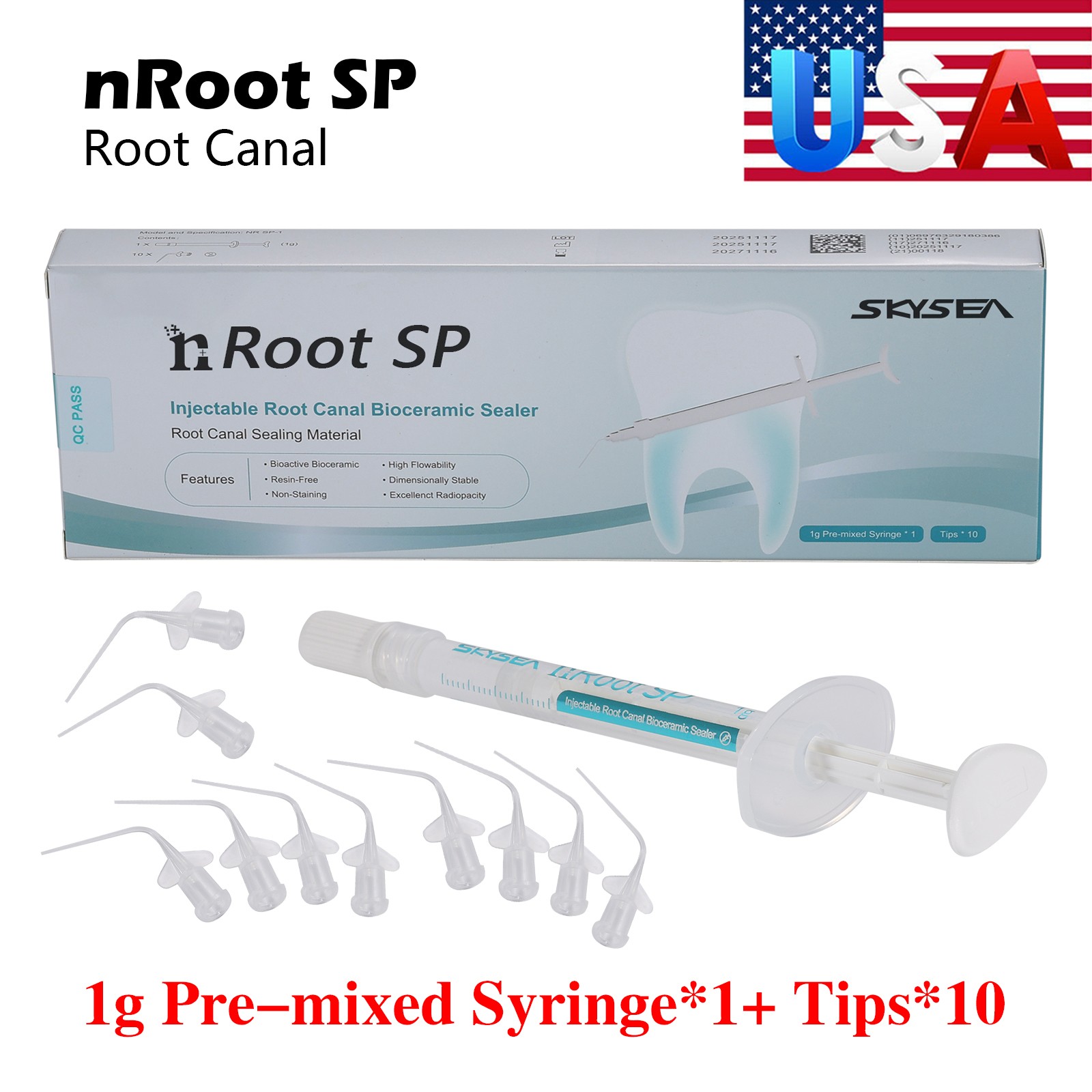 Root canal bioceramic sealer Root Canal Endo Filling Cement 1g +10 Tips Dental