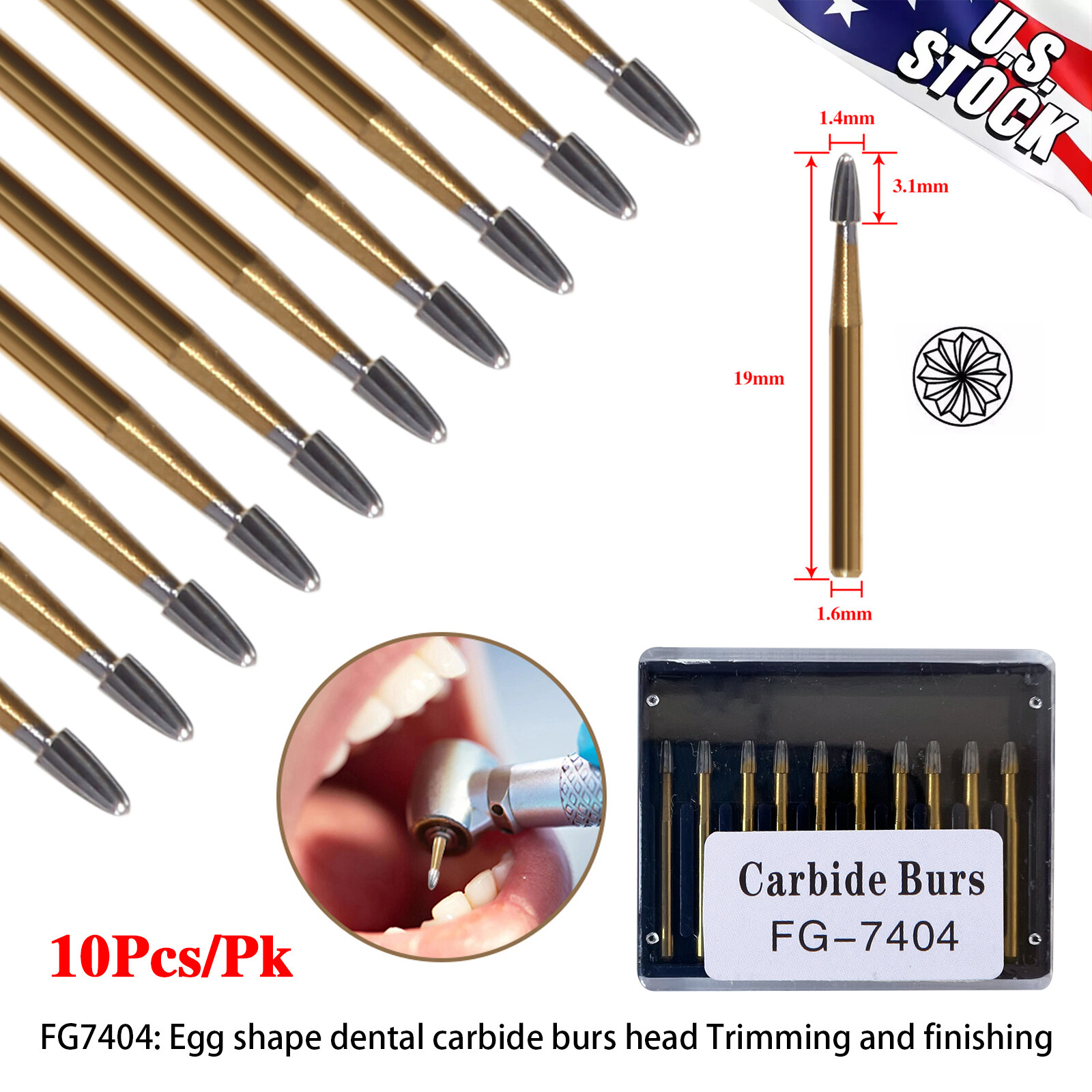 Dental Burs Tungsten Carbide 10pcs/box FG7404 Trimming & Finishing