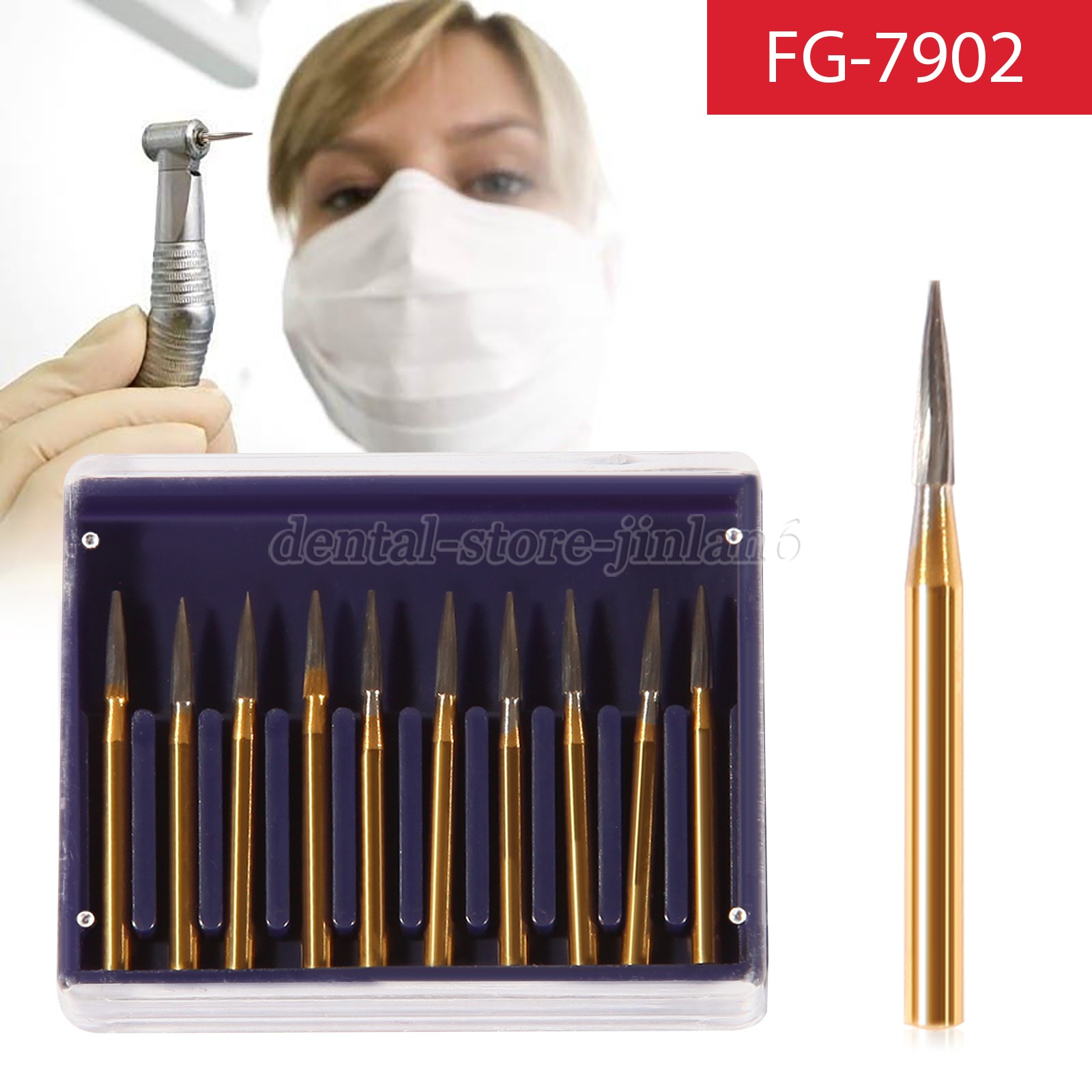10 pcs Dental Tungsten Steel Carbide Burs FG 7902 for High Speed Handpiece