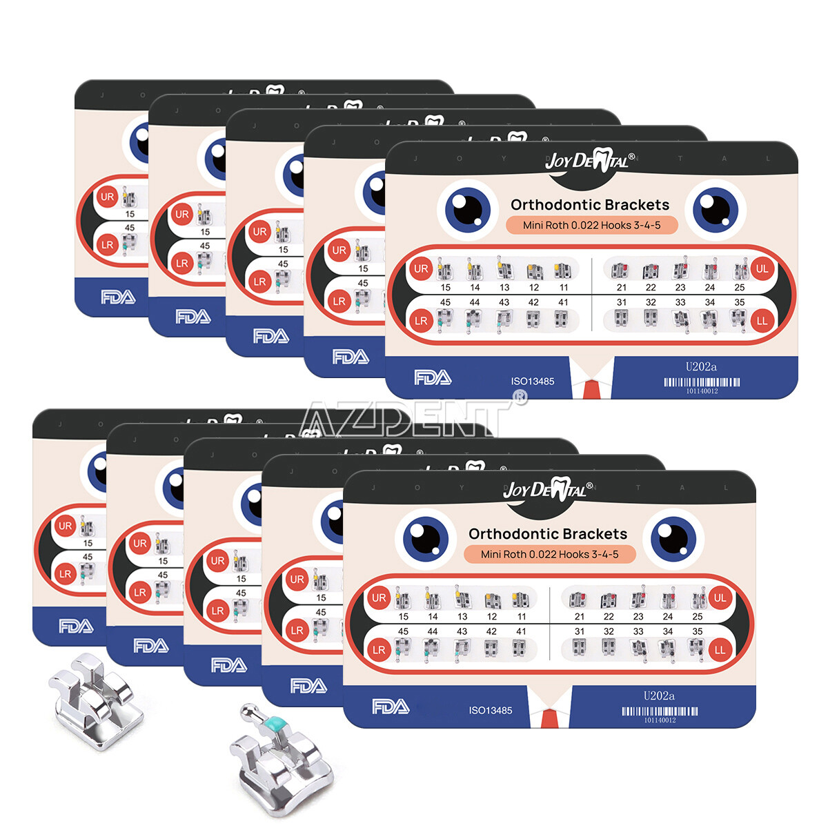 10 pack Dental Orthodontic Brackets Braces Metal Mini Roth Slot 022 Hook 345