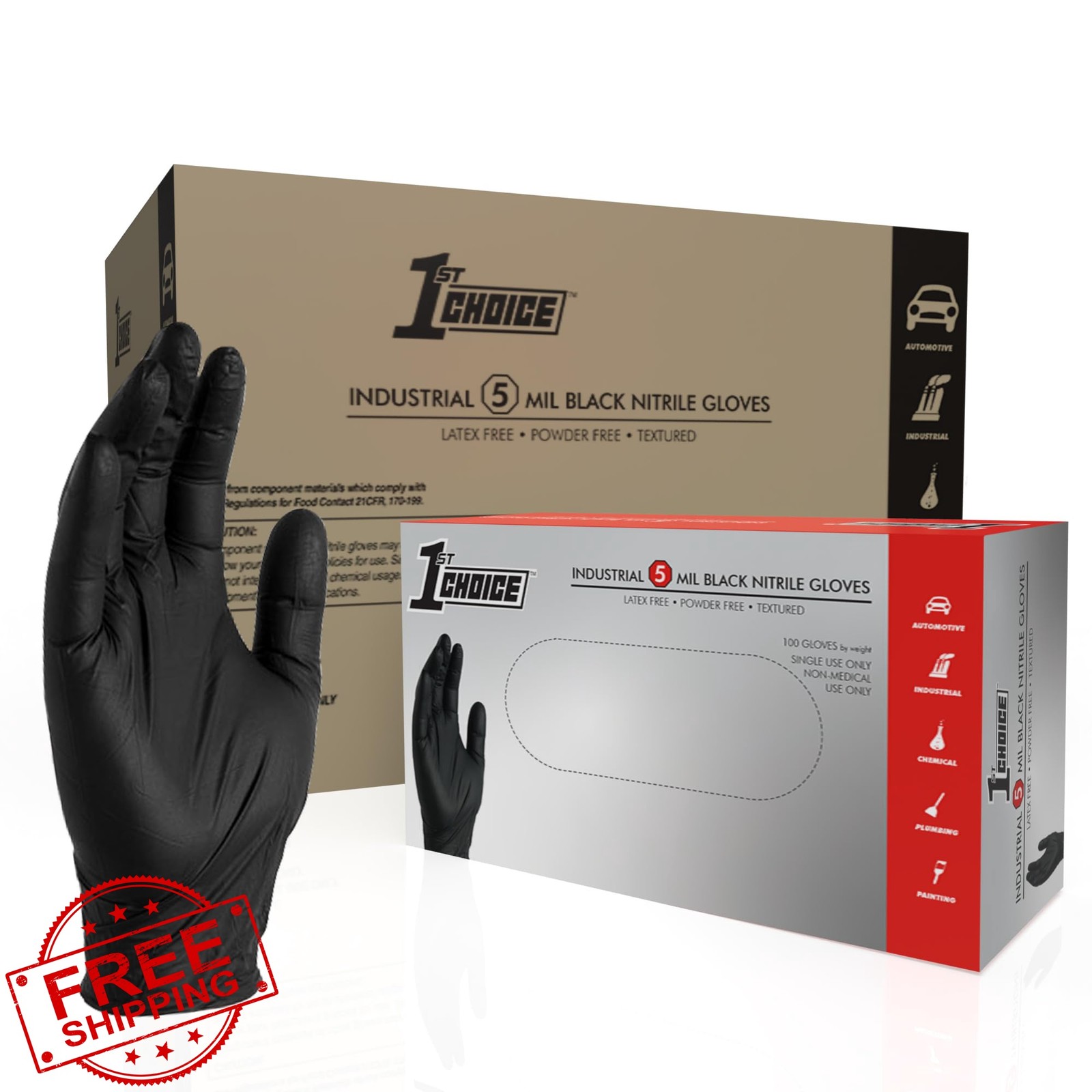 1st Choice Nitrile Gloves Medium Case 1000 Black 6 Mil