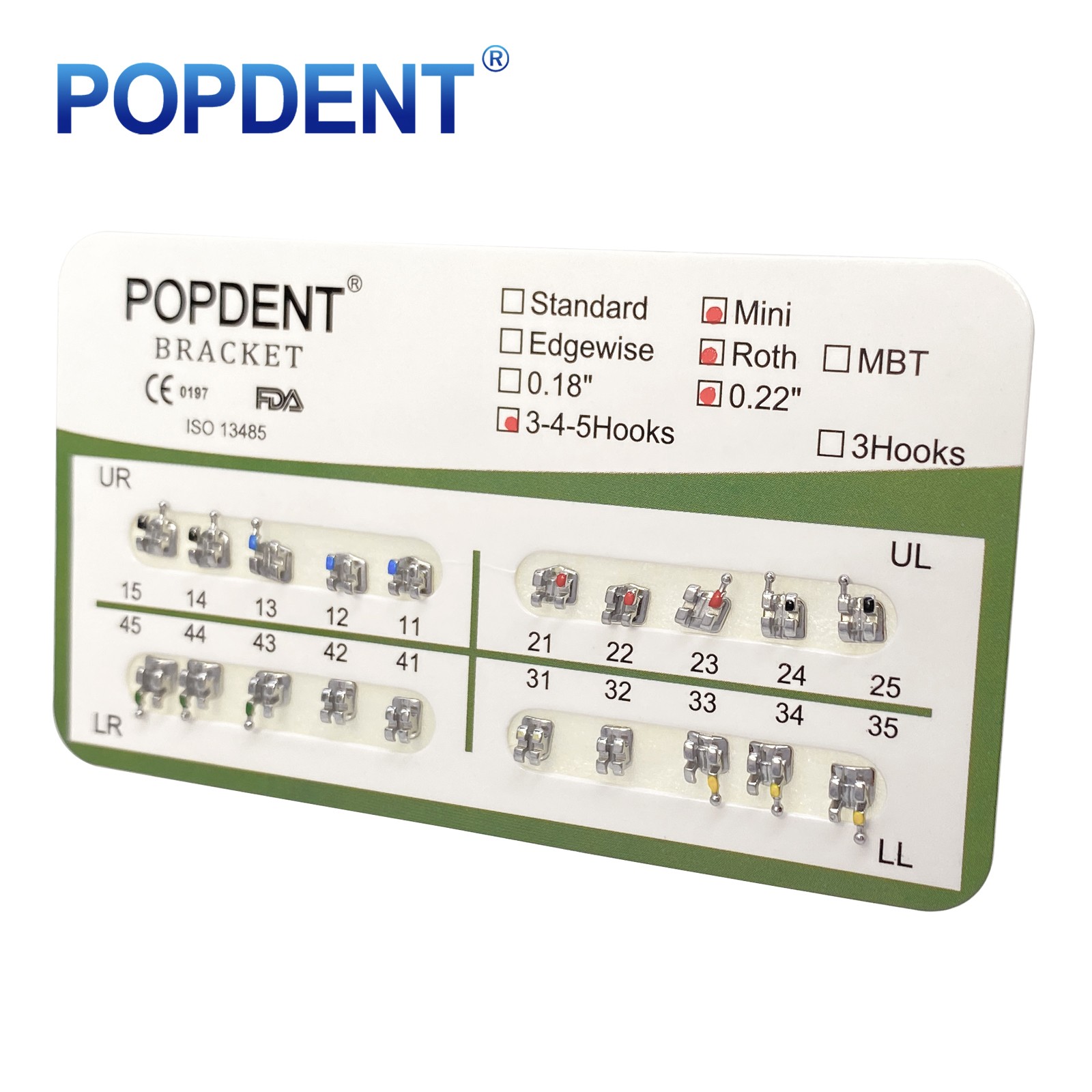 POPDENT Dental Orthodontic Metal Brackets MIM MBT/ROTH 022/018 345H Monoblock