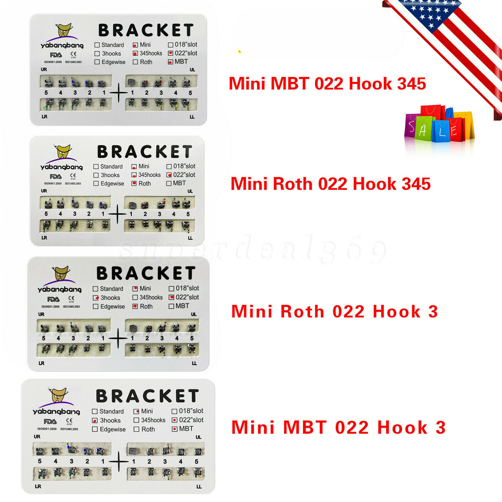 200pcs Dental Orthodontic Brackets Braces Mini Standard 022 3/345 Hooks 10 Packs