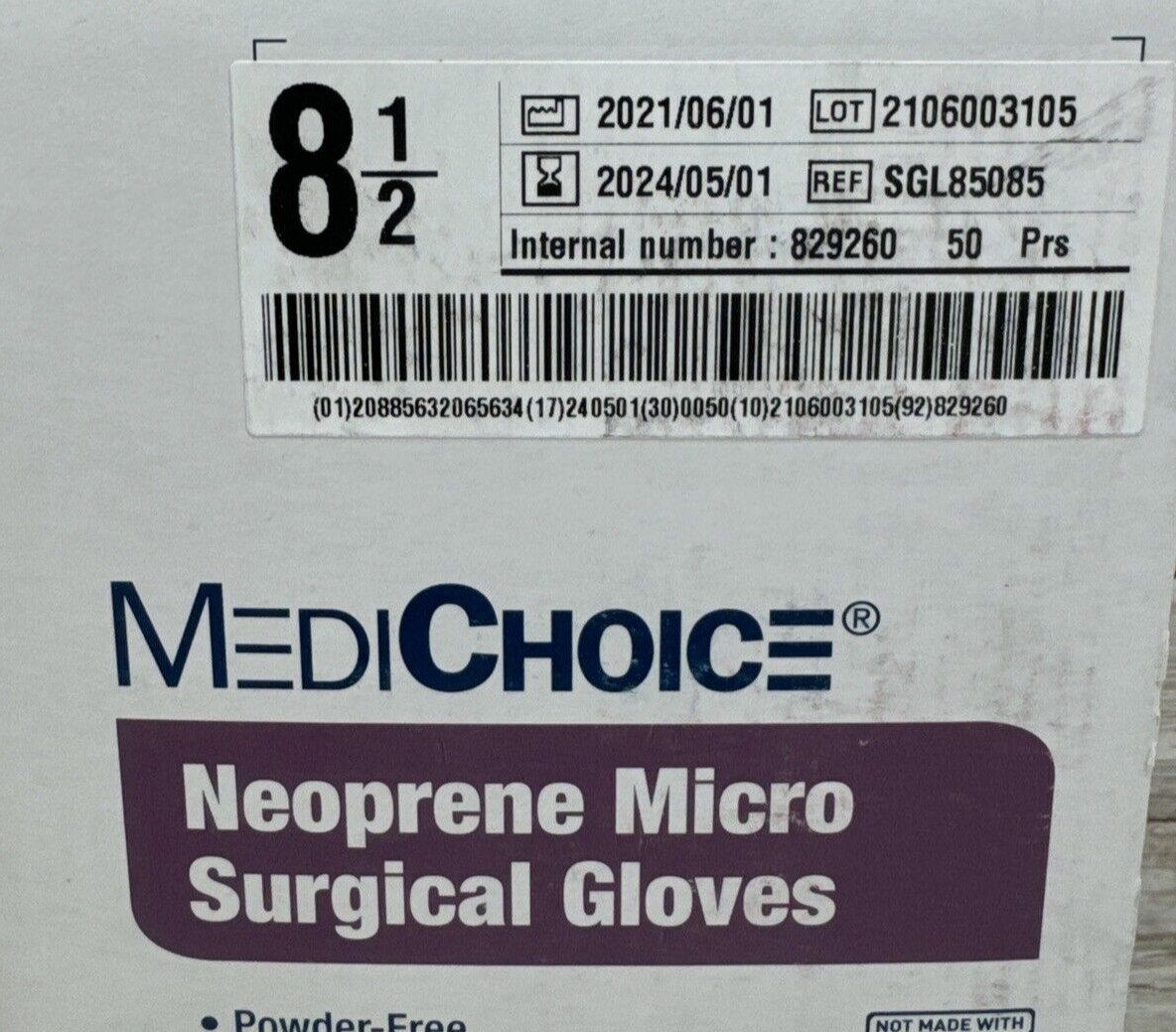 MediChoice Neoprene Micro Surgical Gloves Sterile 1 BOX Size: 8.5 *See Dates*