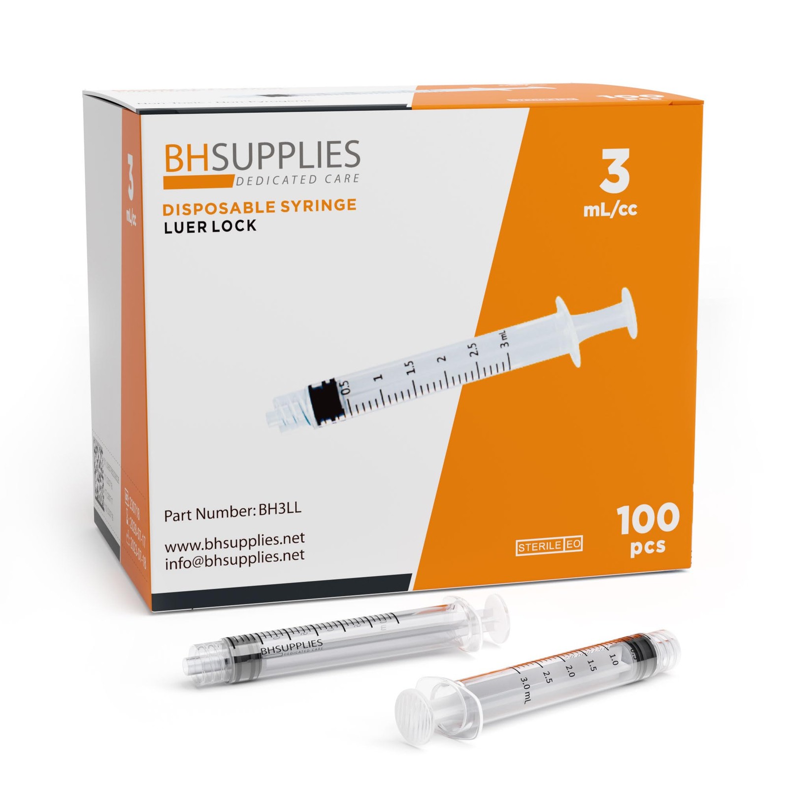 BH Supplies 3ml Luer Lock Tip Syringes (No Needle) – 100 Count (Pack of 1)