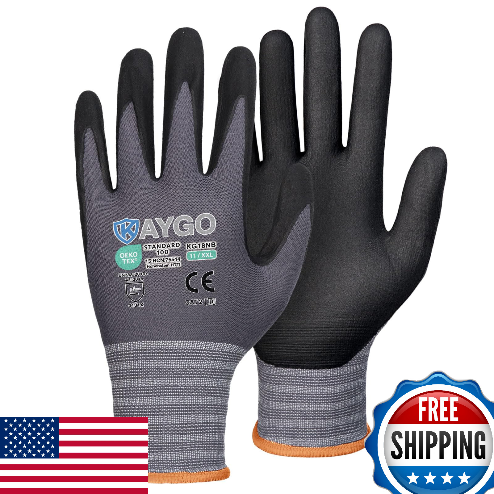 KAYGO MicroFoam Nitrile Coated Safety Work Gloves 3 Pairs KG18NB Seamless Knit