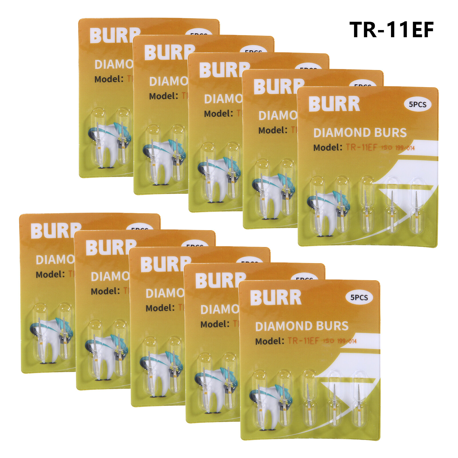 10packs Dental Diamond Burs FG1.6MM for High Speed Handpiece Extra Fine TR-11EF