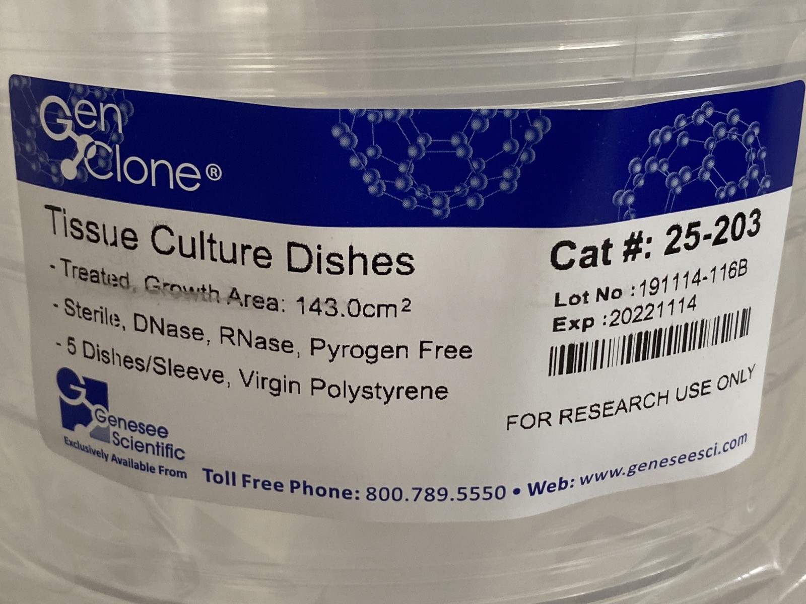 (50) GENESEE GenClone 143.0cm2 PS TC-Treated Cell Culture Petri Dishes 25-203