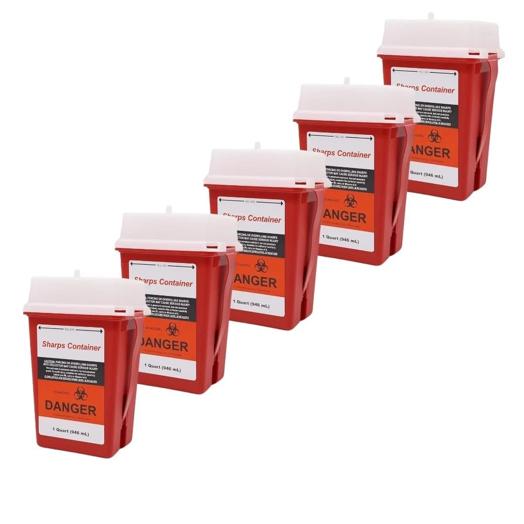 LabXcel 1 Quart Polypropylene Sharps Container Red Needle Disposal Bin 10pcs