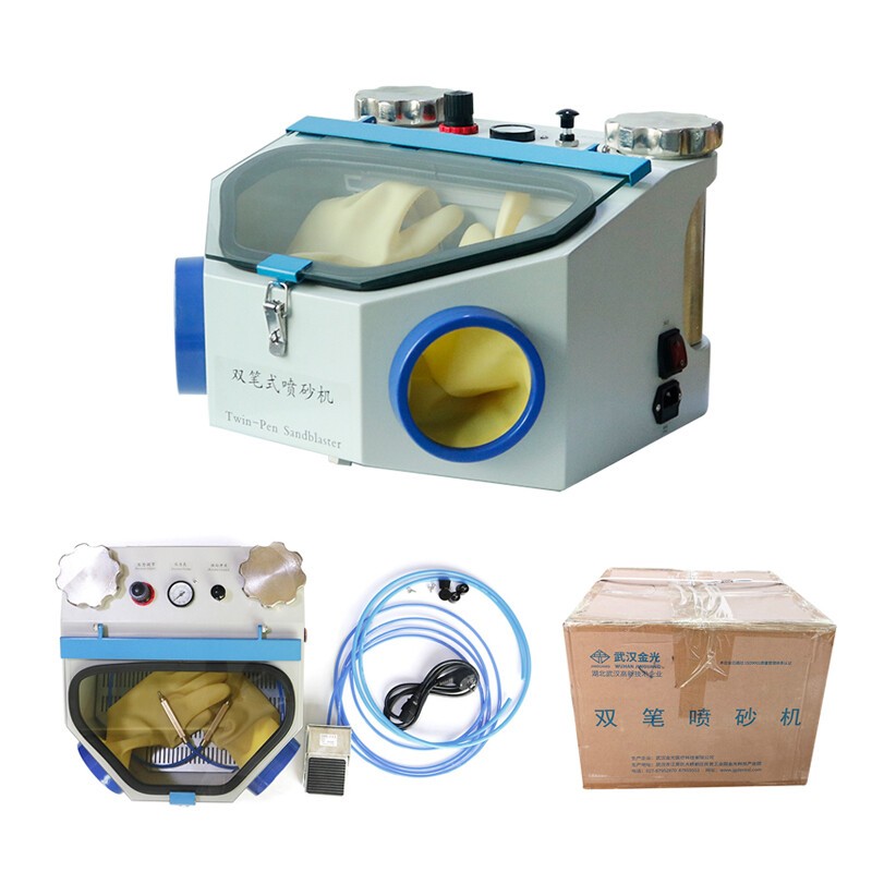 Twin-Pen Sandblaster Fluorescent Lamp SandBlasting Polisher+Two Metal Tanks 220V