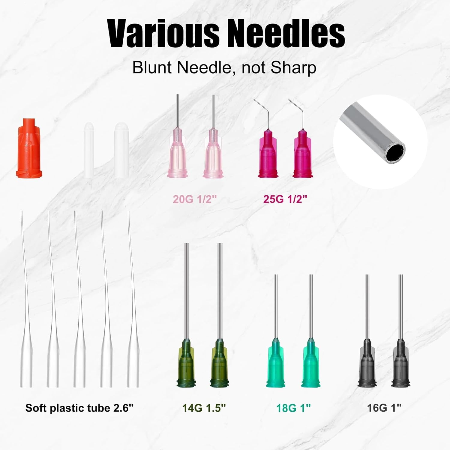 Glue Applicator Syringe Blunt Tip Needle and Cap, with Soft Plastic Tube, Suitab