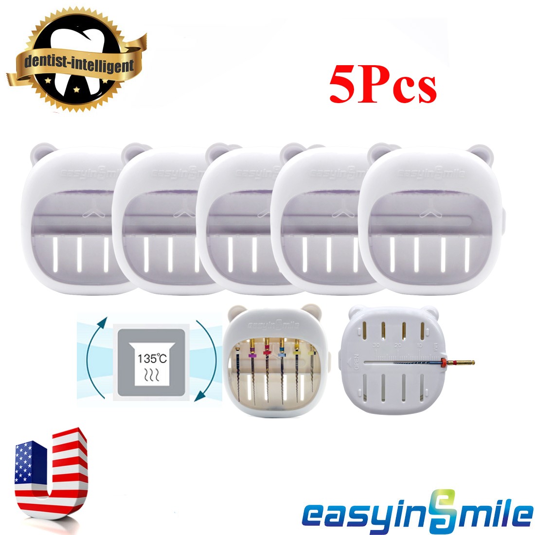 5Pcs Dental Endo Files Box Organizer Case Autoclave Ruler Endo Files Holder USA