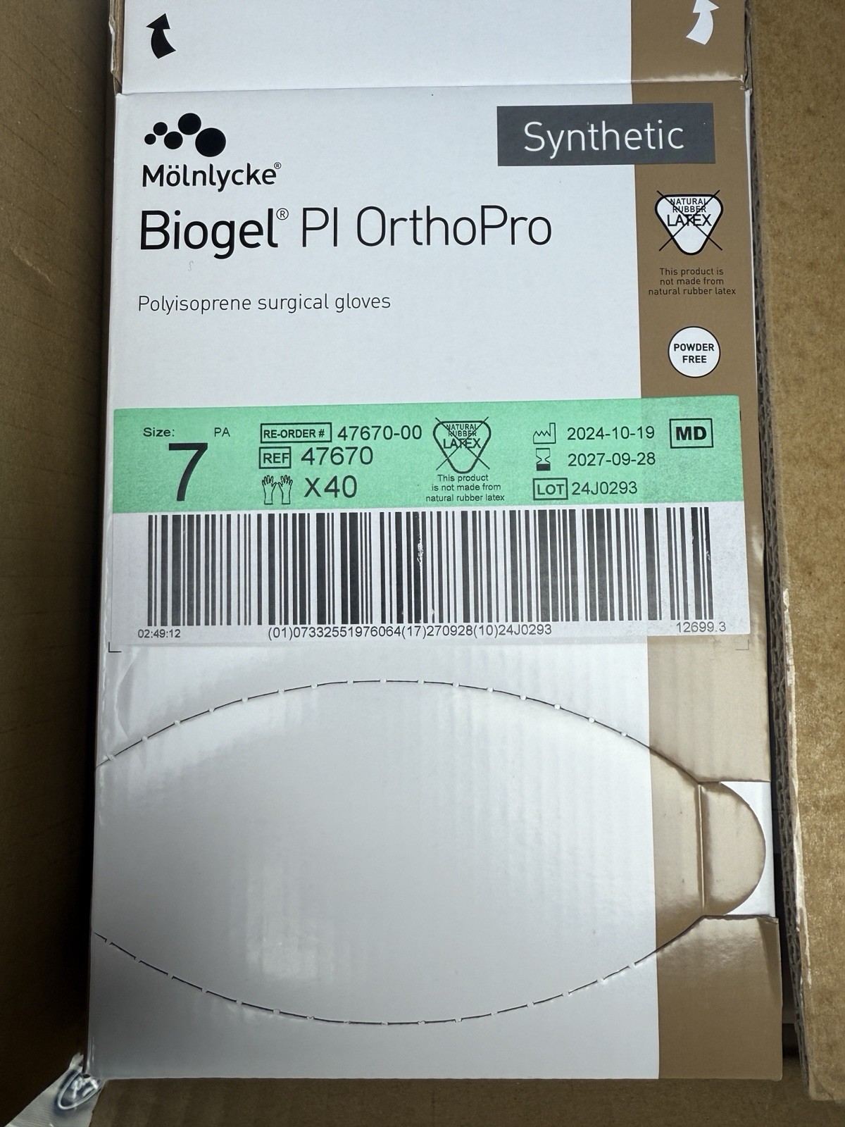 160 Pair Biogel PI OrthoPro Polyisoprene Surgical Gloves Size: 7 – Exp: 09/27