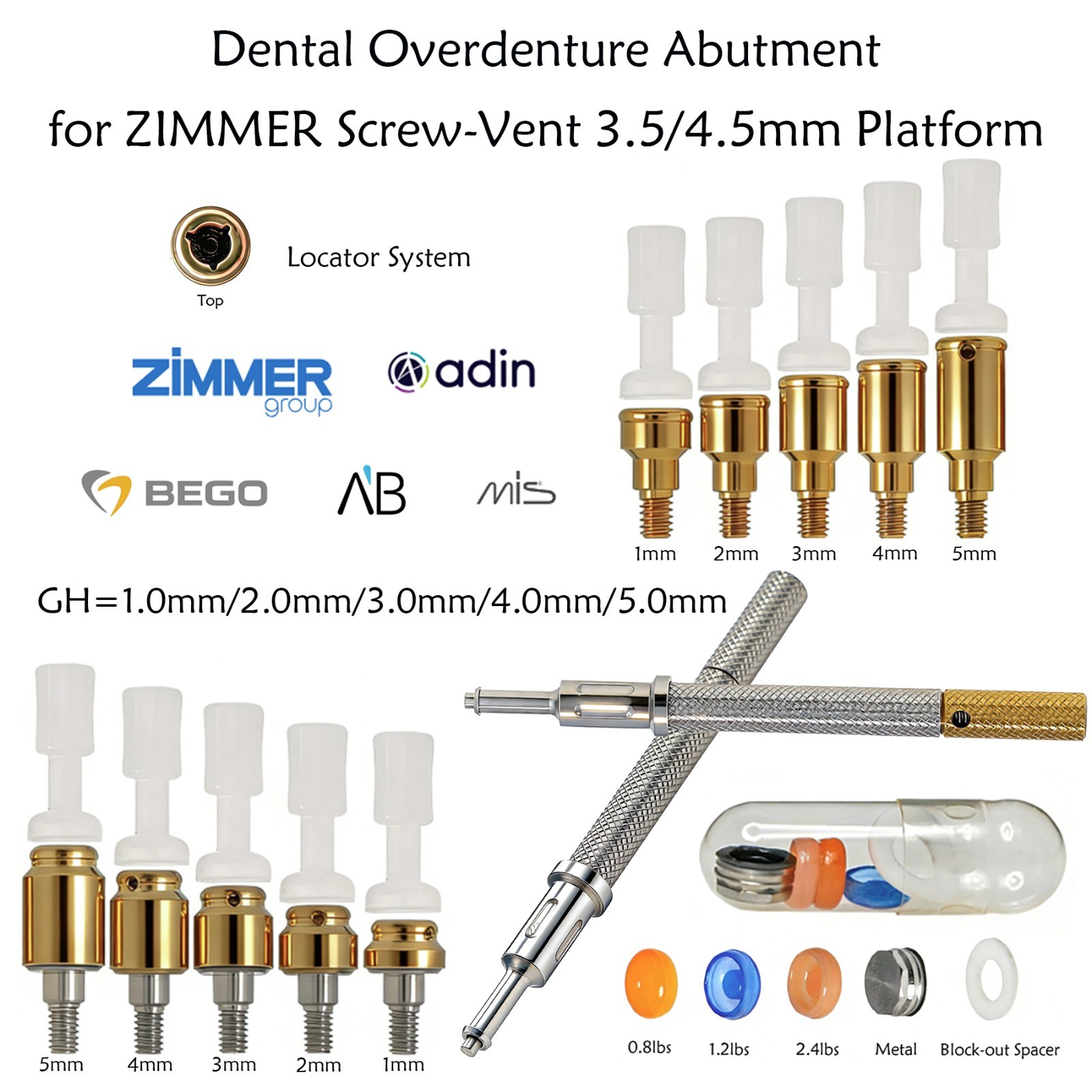 Zimmer Screw-Vent 3.5/4.5mm Locator Abutment Dental Implant Abutment & Male Caps