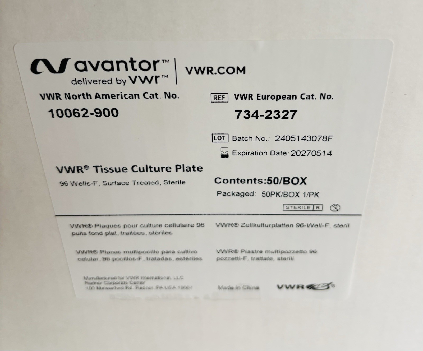 VWR Multiwell Cell Culture Plates 10062-900 50/box Expire Date 2027-05-14