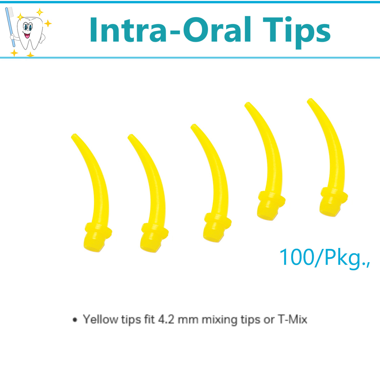 Dental Intra-Oral Tips Yellow tips For 4.2 mm mixing tips or T-Mix, 100/Pack