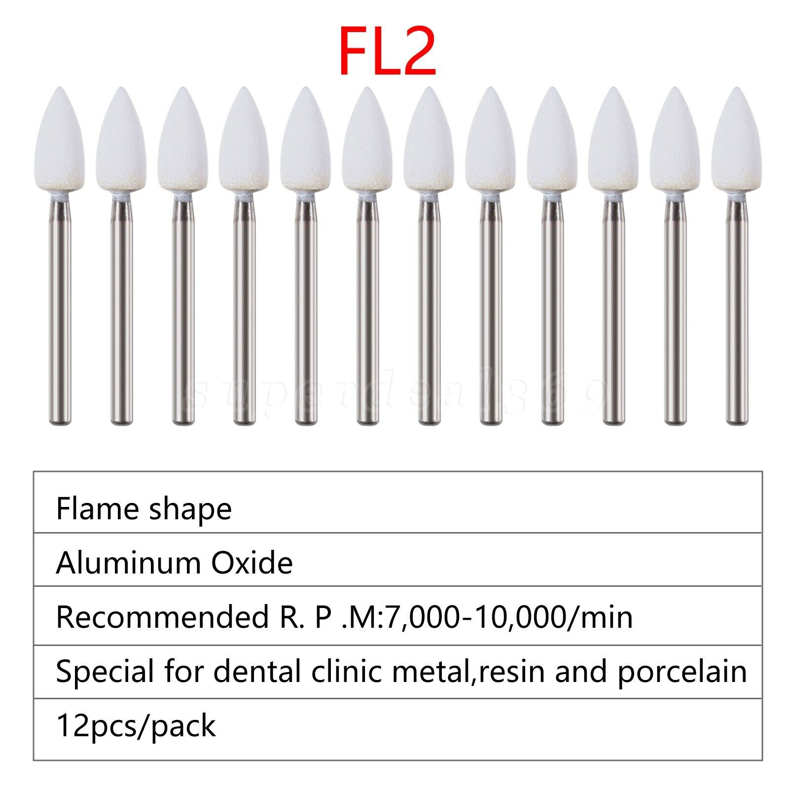 12Pcs Dental Flame White Stone Polishing FG Burs FL2 Abrasion Point Bur SA