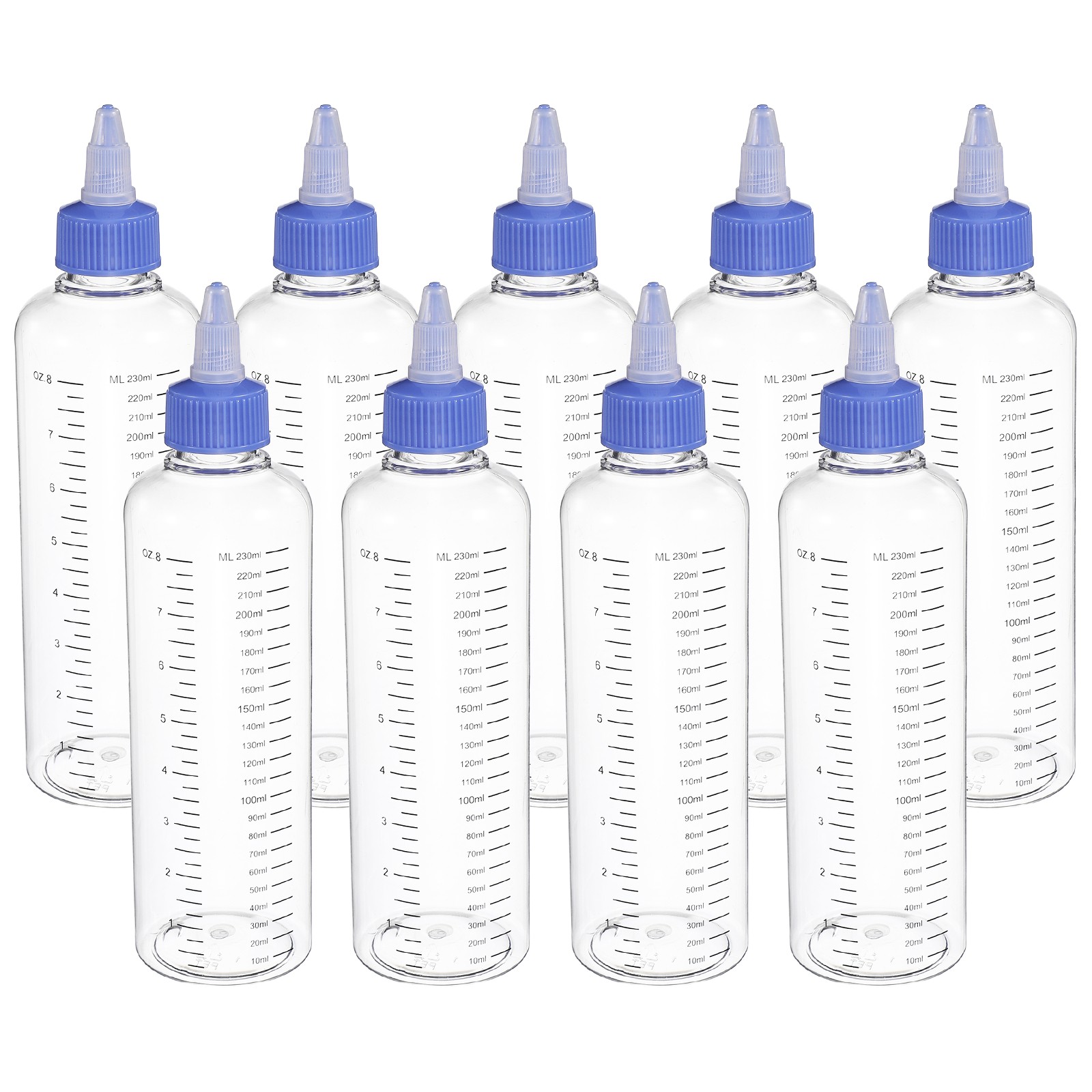 9 Pcs 230ml (8oz) Plastic Dispensing Bottle with Twist Cap, Transparent/Blue